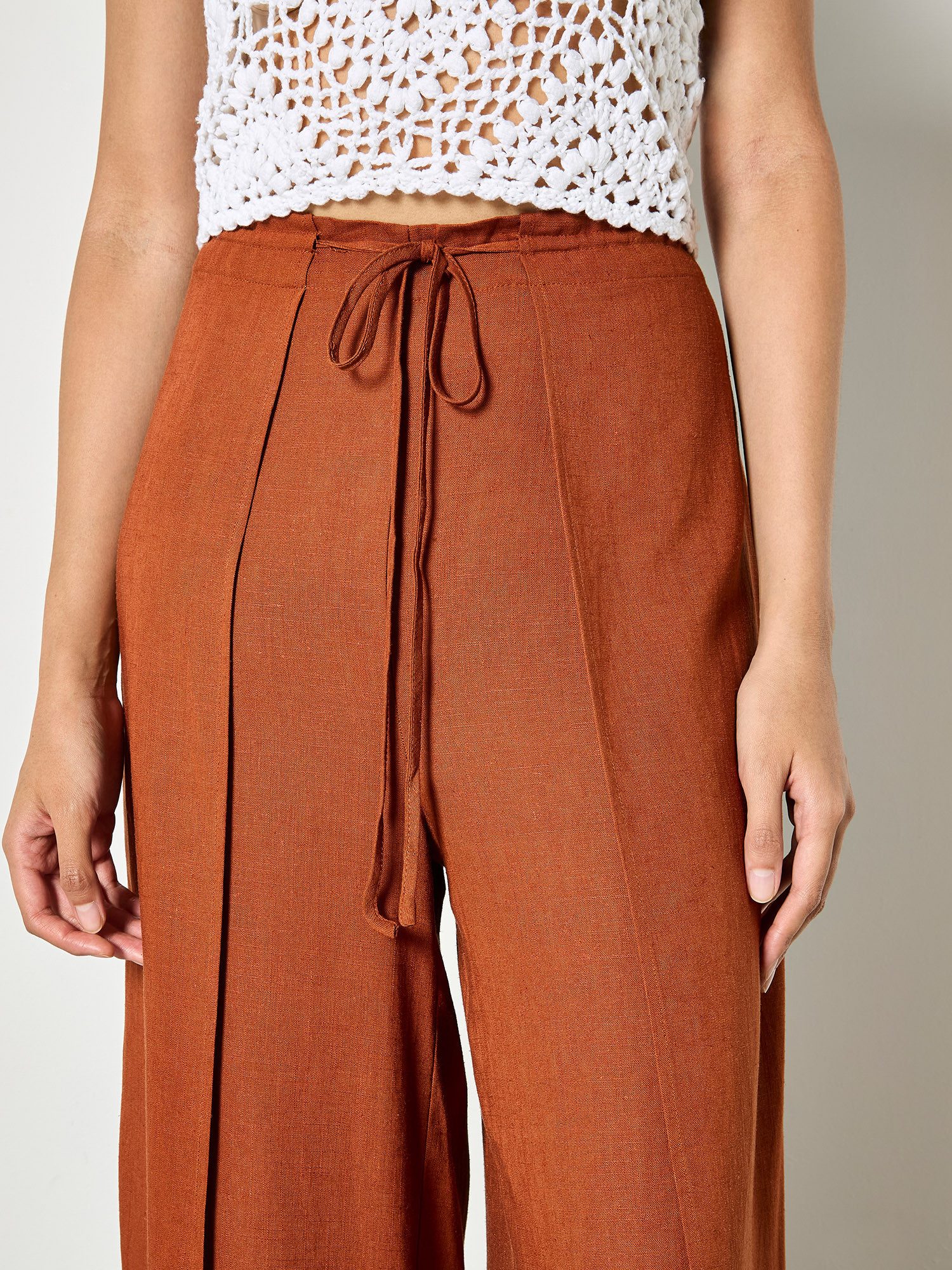 Apricot Palazzohose Wickelhose aus Leinenmischung mit weitem Bein
