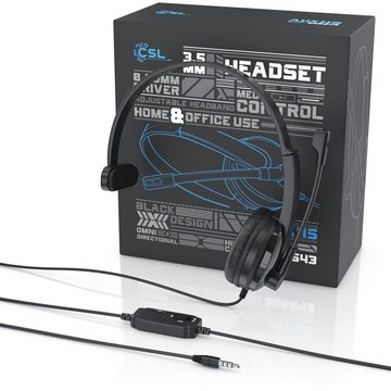 CSL Headset (Beweglicher Mikrofonarm; freisprechen; Chat Callcenter; Auto LKW; PC; Smartphone; PS4; PS5, Mikrofon, PC Office Kopfhörer, 3,5 mm Klinke, große Ohrpolster)