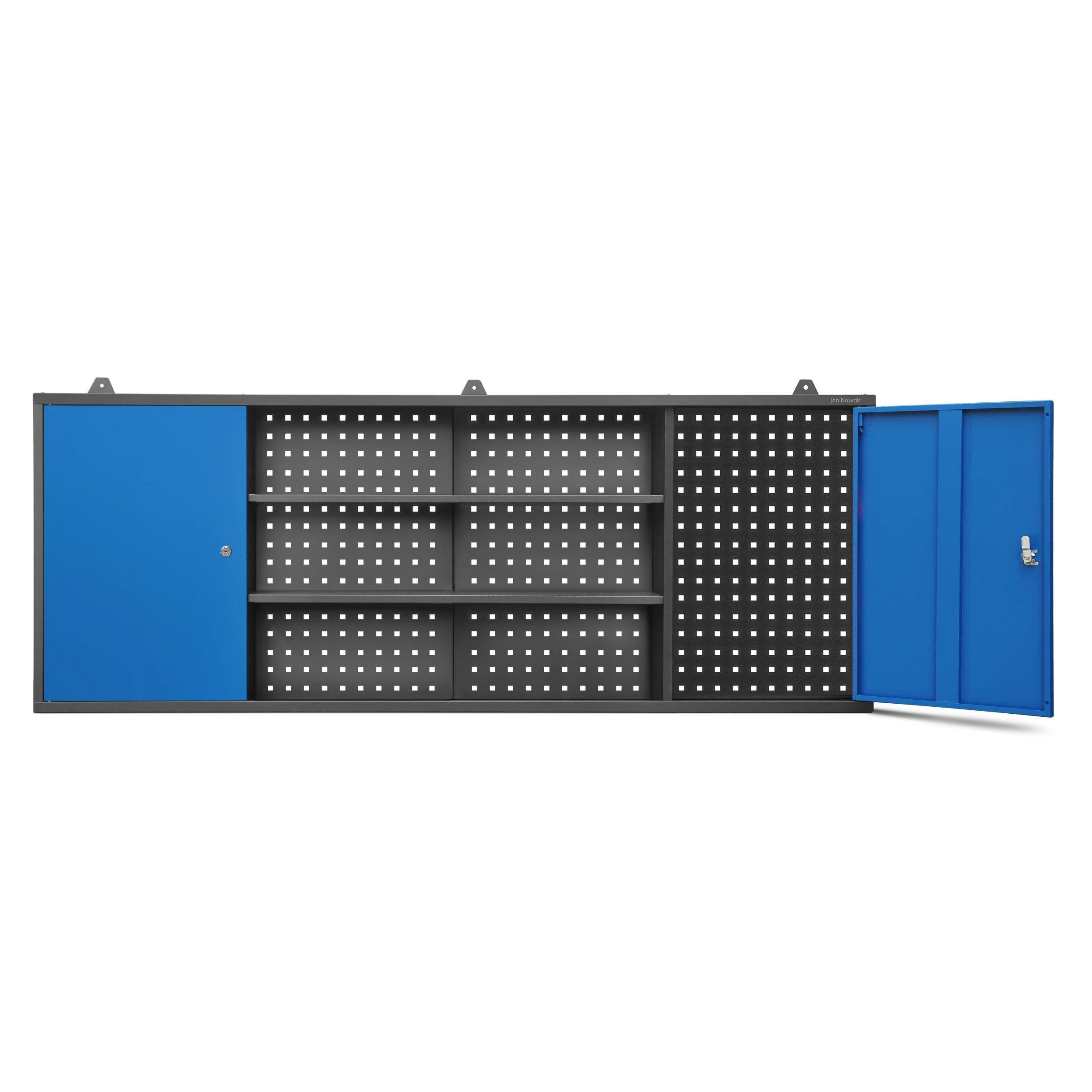Jan Nowak Werkzeugschrank Hängeschrank LEO 160 cm Lochwand 3 Zonen abschließbar Stahl (0,8 mm 60 x 160 x 20 cm Lochabstand 27 mm Wandmontage) Hänger 2 Schlösser Regal 40 kg Perforierung robust 3 Farben