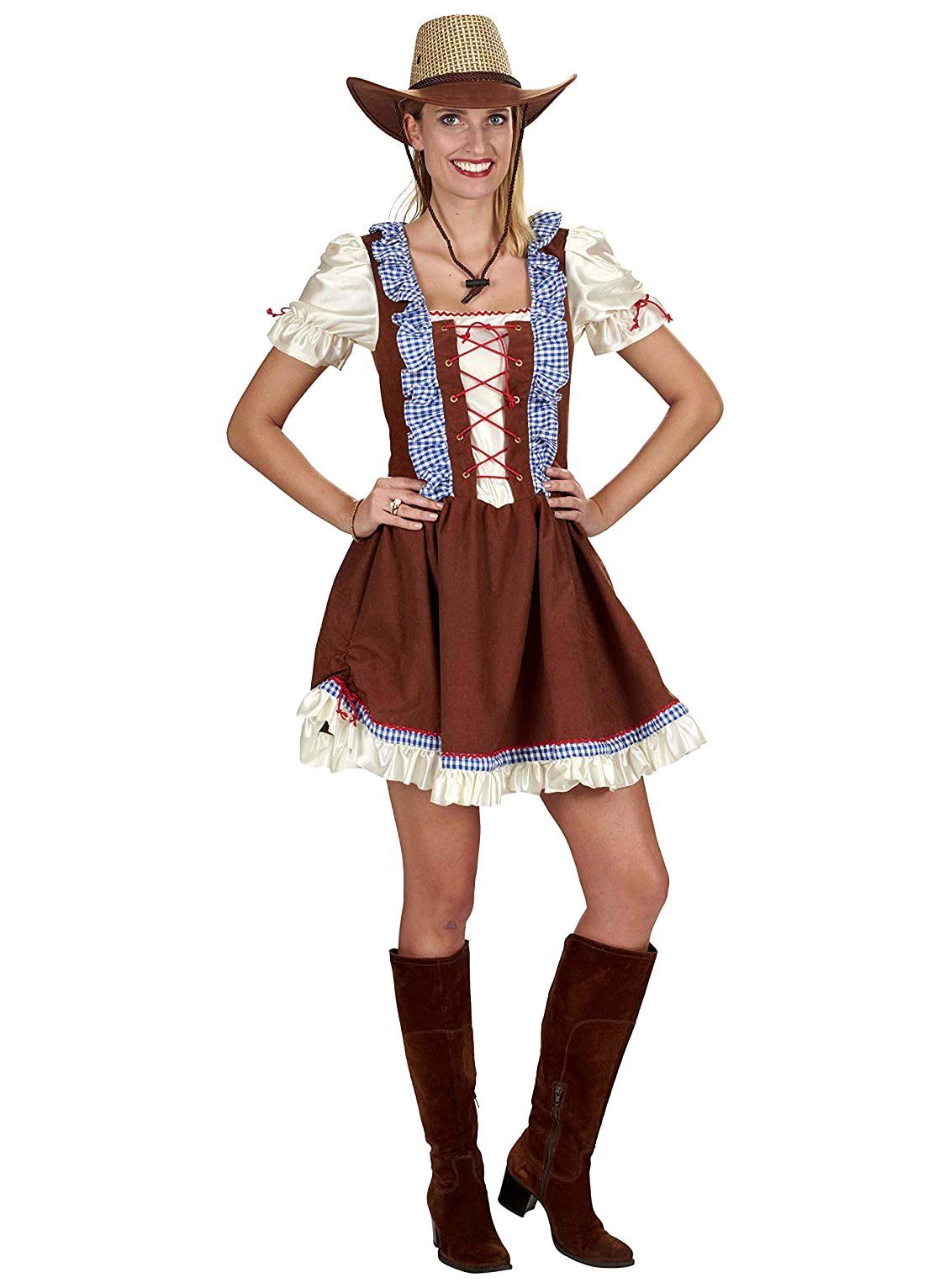 Metamorph Kostüm Cowgirl Lady Kostüm, Kurzes Westernkleid im Trachtenlook