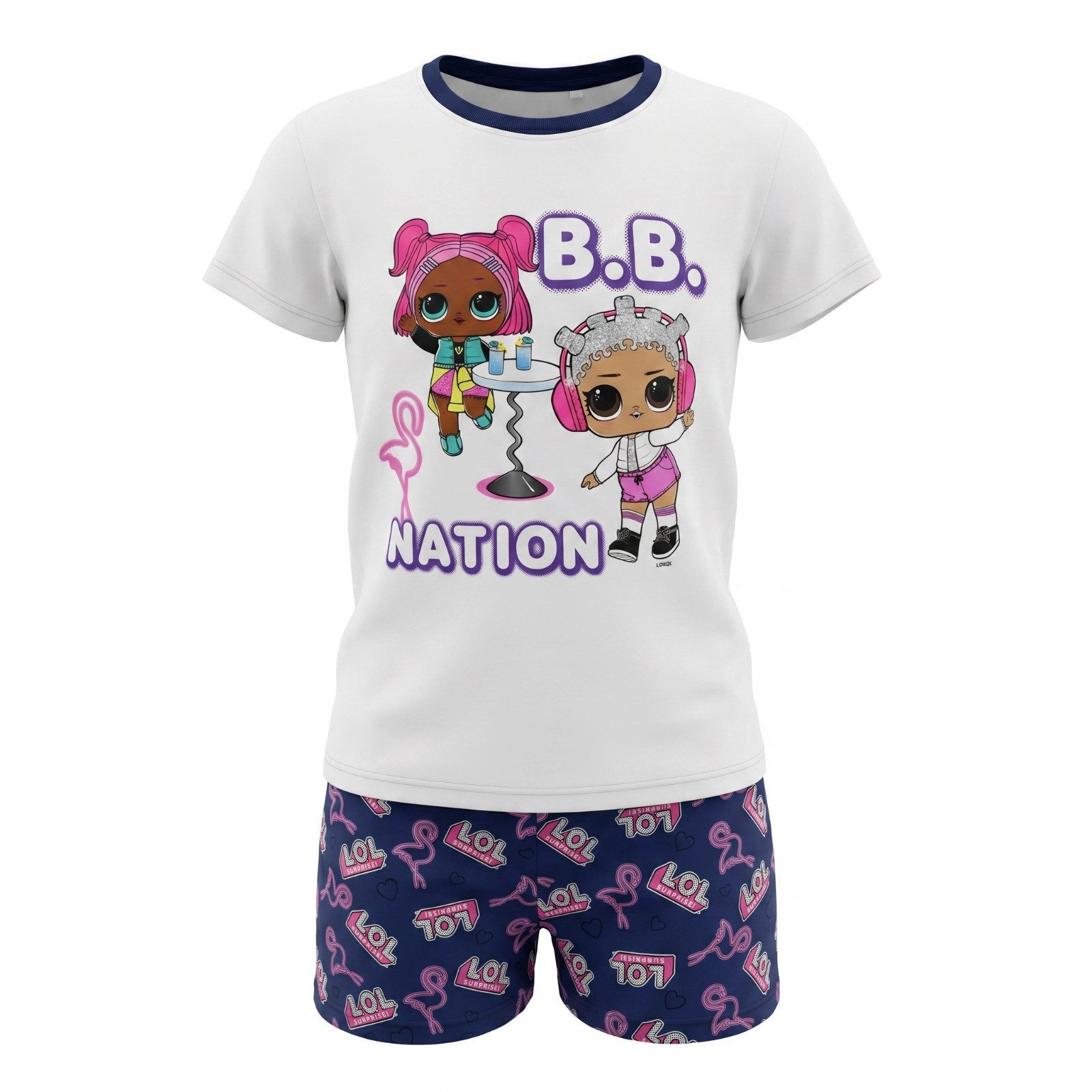 L.O.L. SURPRISE! Schlafanzug LOL Surprise Mädchen Kurzpyjama 104-122 Baumwolle Lila Shirt Shorts Gr. 104 bis 122 - 100% Baumwolle