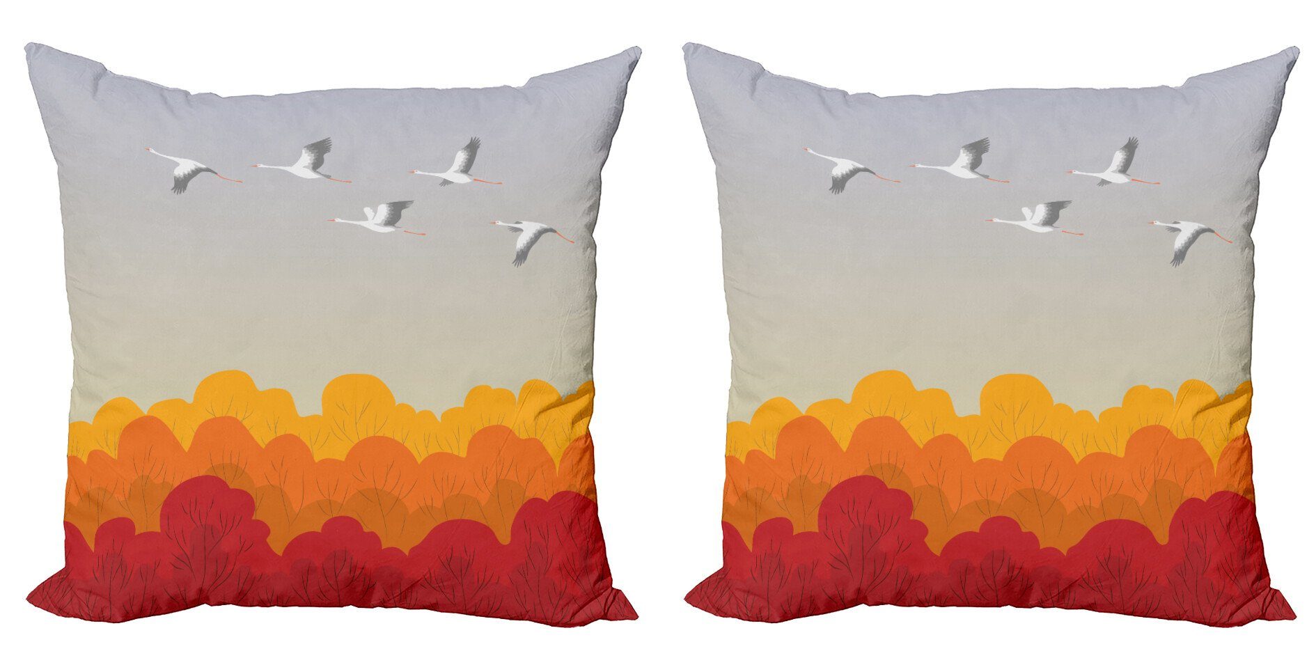 Zollabfertigung Kissenbezüge Modern Herbstwald Vogel Accent (2 Stück), Strokes Digitaldruck, Fliegen Abakuhaus Doppelseitiger