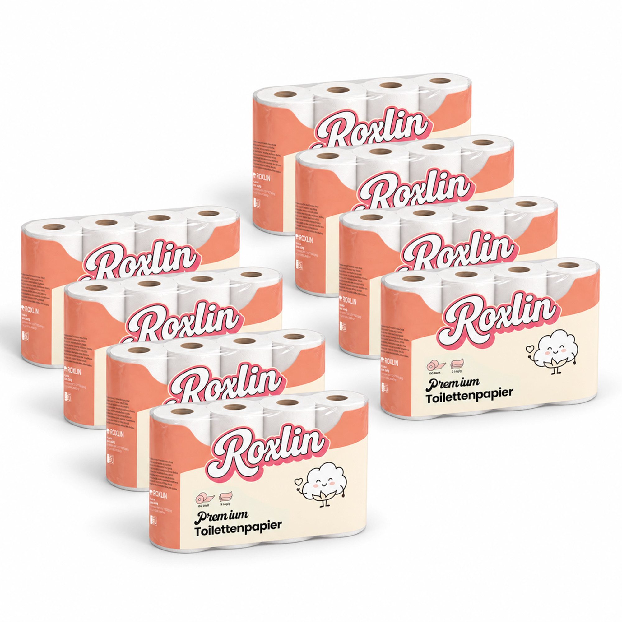 Roxlin Toilettenpapier Premium Toilettenpapier 3-lagig – Ultraweich & Hautfreundlich (64-St)