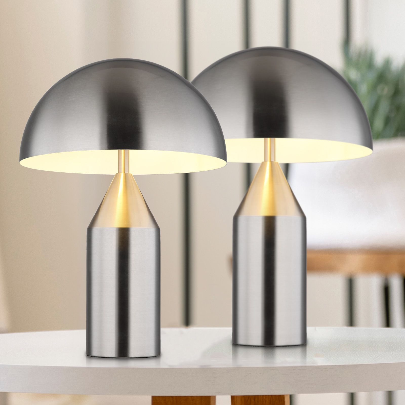 OOWOKS Pilz Tischlampe - Holz & Keramik Deko Lampe Mit 3000K Warmlicht