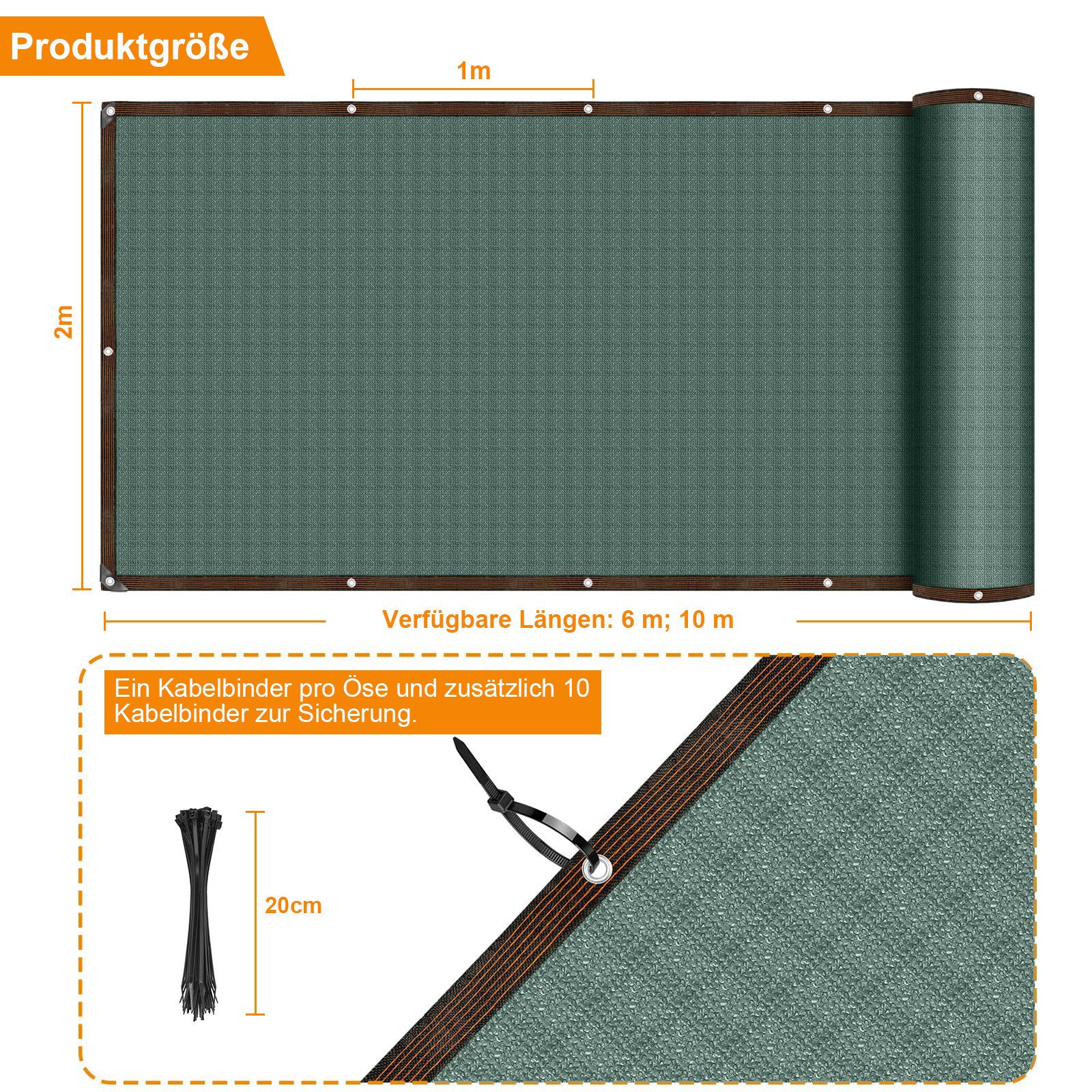 Sunicol Gartenzaun HDPE Schattiernetz mit ösen, Windschutz UV-resistent Reißfest, 90% Beschattungsgrad, mit Kabelbinder, für Outdoor, Wände, Hof – Bild 4 von 5