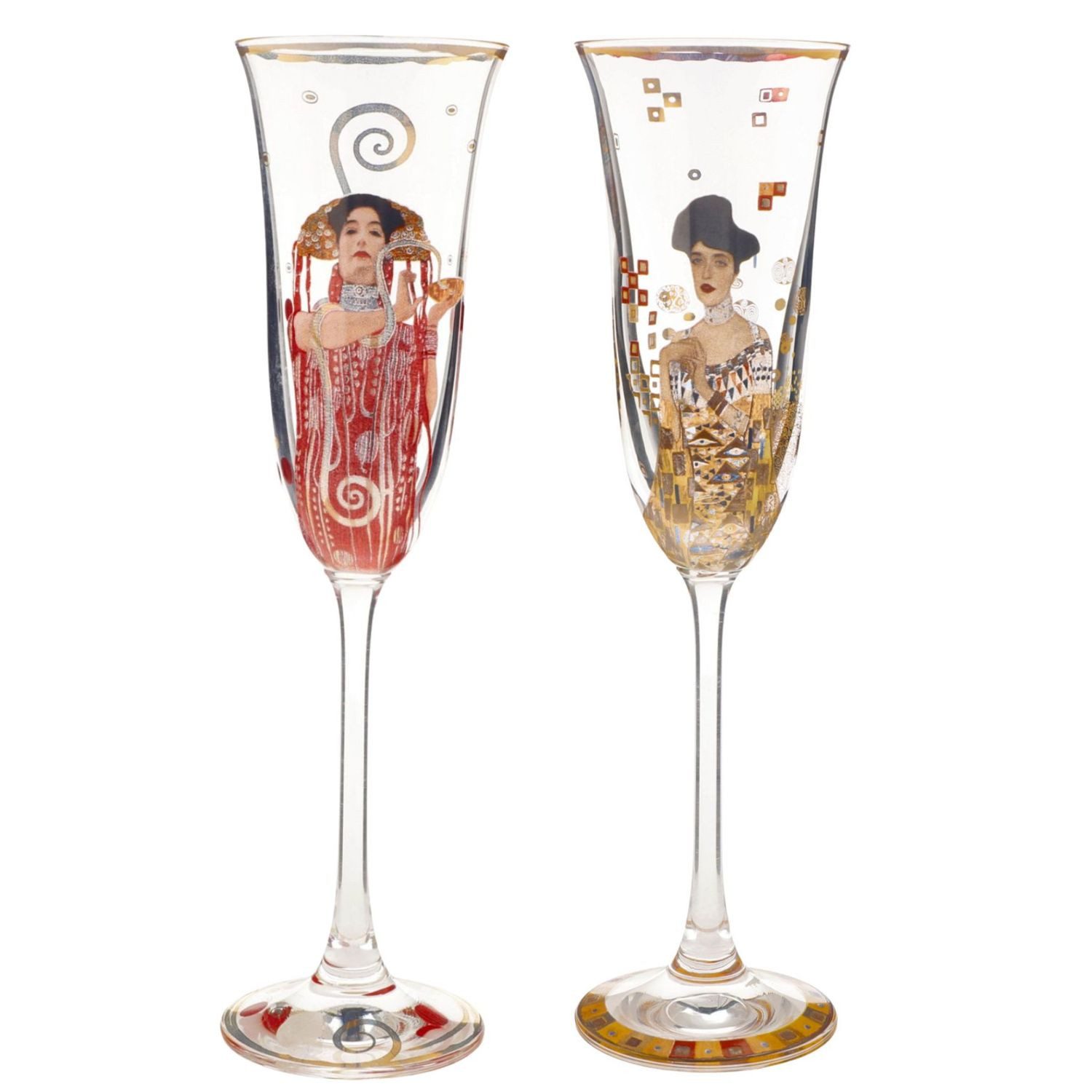 Goebel Sektglas Gustav Klimt, Glas, Echtgolddekor, Mehrfarbig, Die Medizin + Adele Bloch-Bauer, H: 24cm