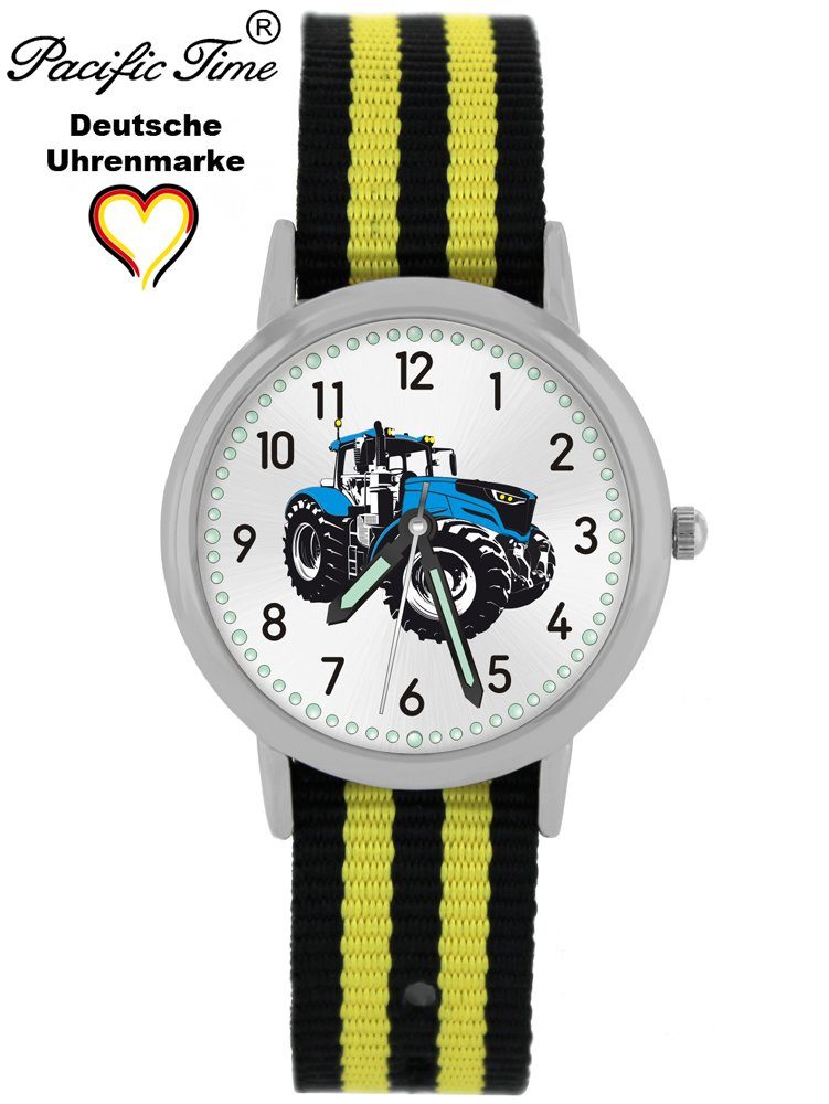 Match Pacific schwarz Quarzuhr Wechselarmband, - Armbanduhr Versand gelb und Traktor gestreift Design Gratis Time Mix Kinder blau