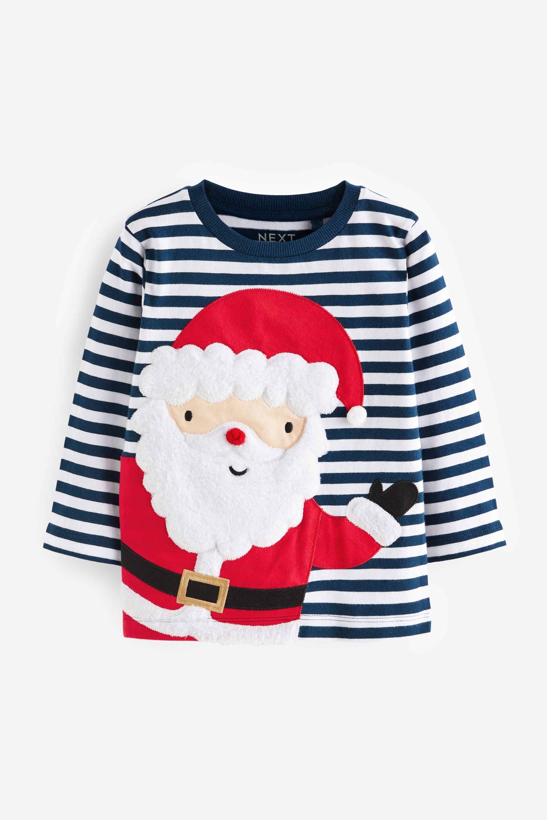 Next Langarmshirt Langärmeliges Weihnachtsshirt (1-tlg) Navy Stripe Santa