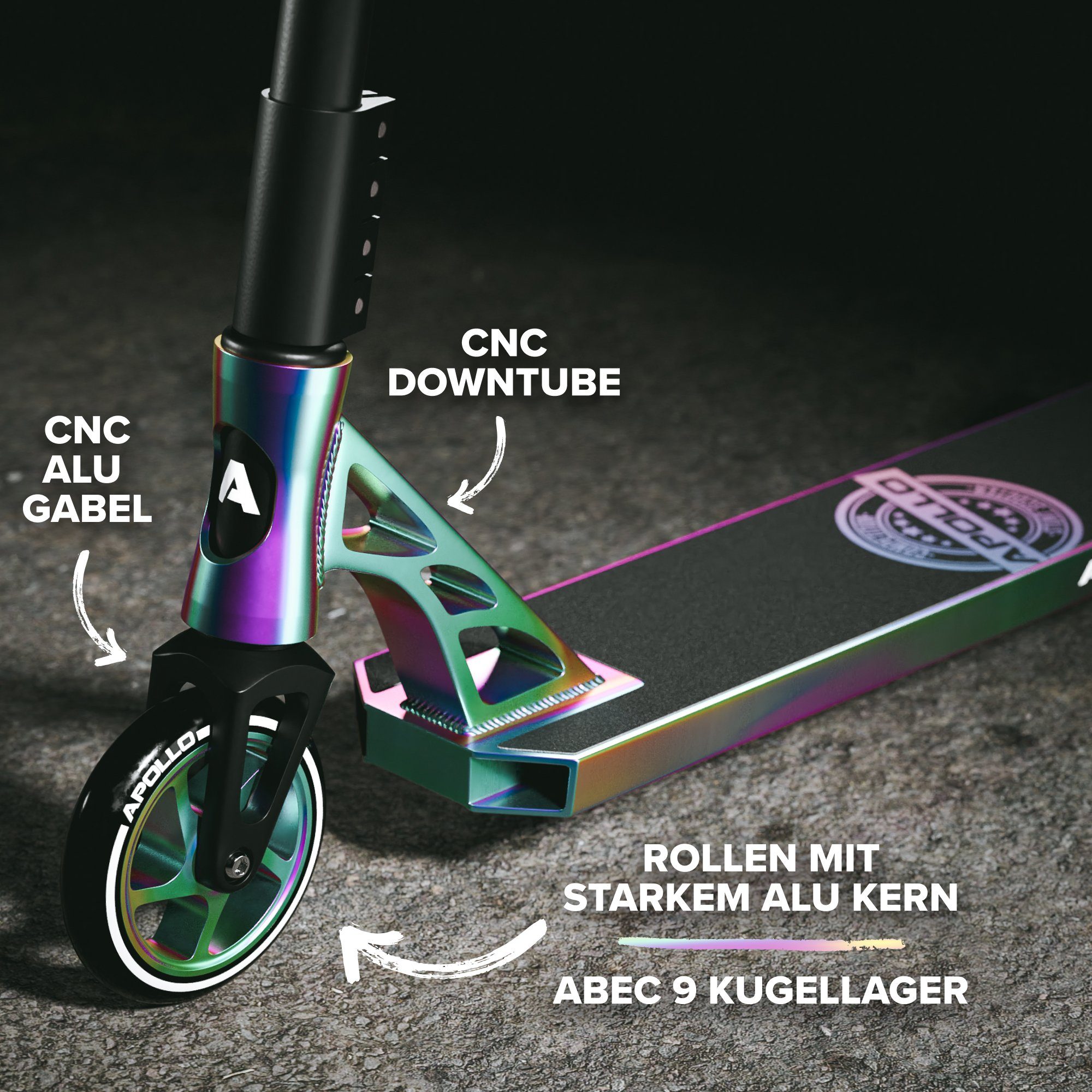 Apollo High Pro Competition Scooter Genesis X Stuntscooter Roller -, Rainbow End Stunt