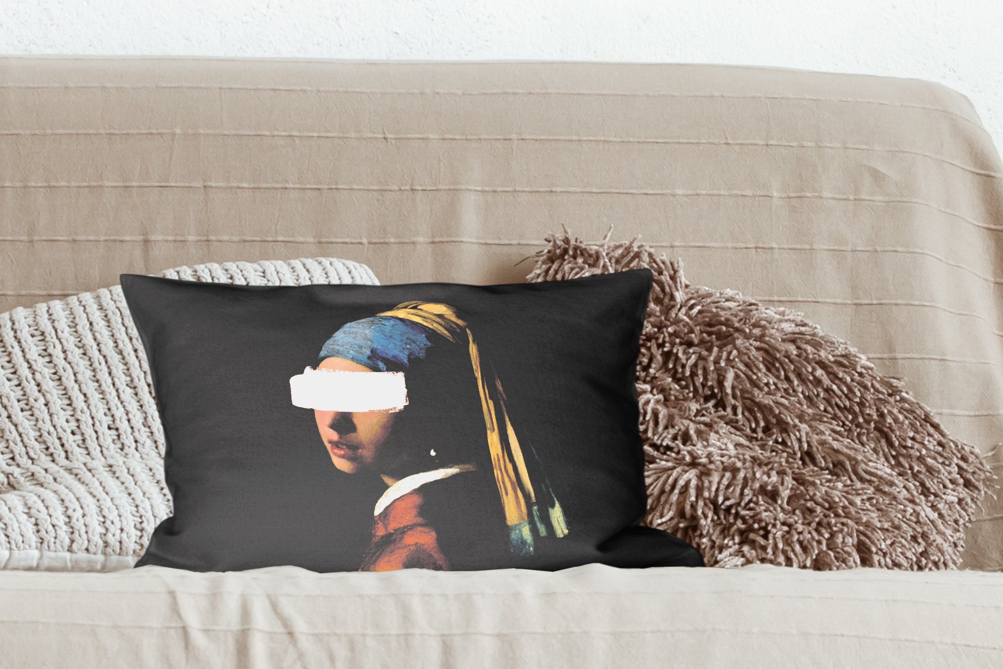 Dekokissen - mit mit Schlafzimmer Mädchen Dekoration, Füllung, Zierkissen, Gemälde, Dekokissen - Wohzimmer Perlenohrring Vermeer MuchoWow