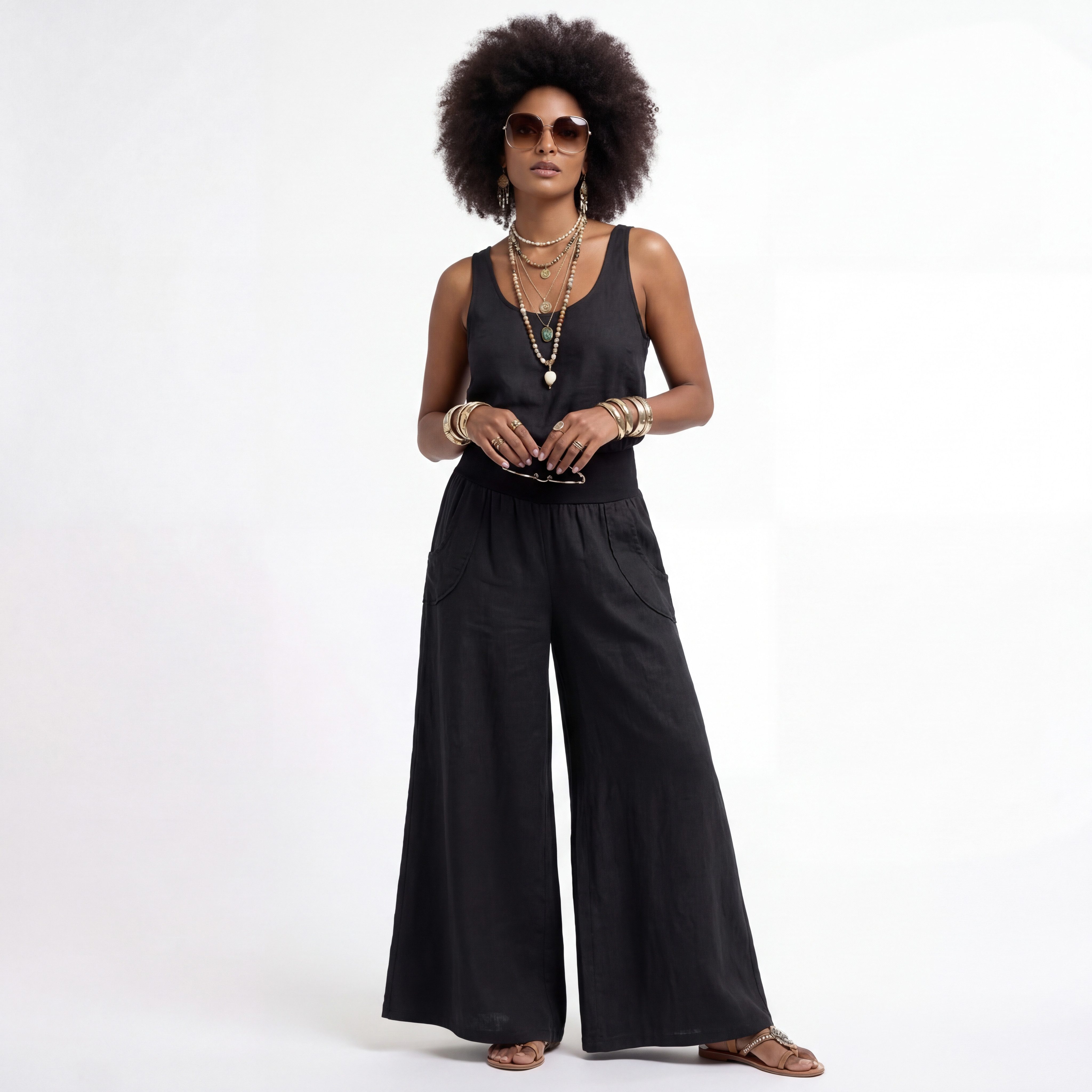 YC Fashion & Style Leinenhose Palazzo Hose weit – Sommerhose mit elastische günstig online kaufen