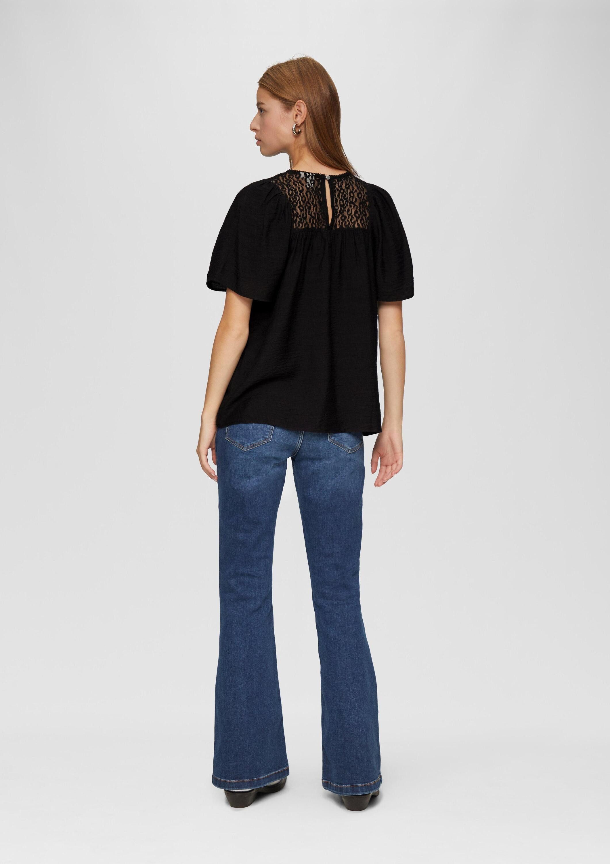 QS Kurzarmbluse Bluse Bluse mit Leo-Spitze