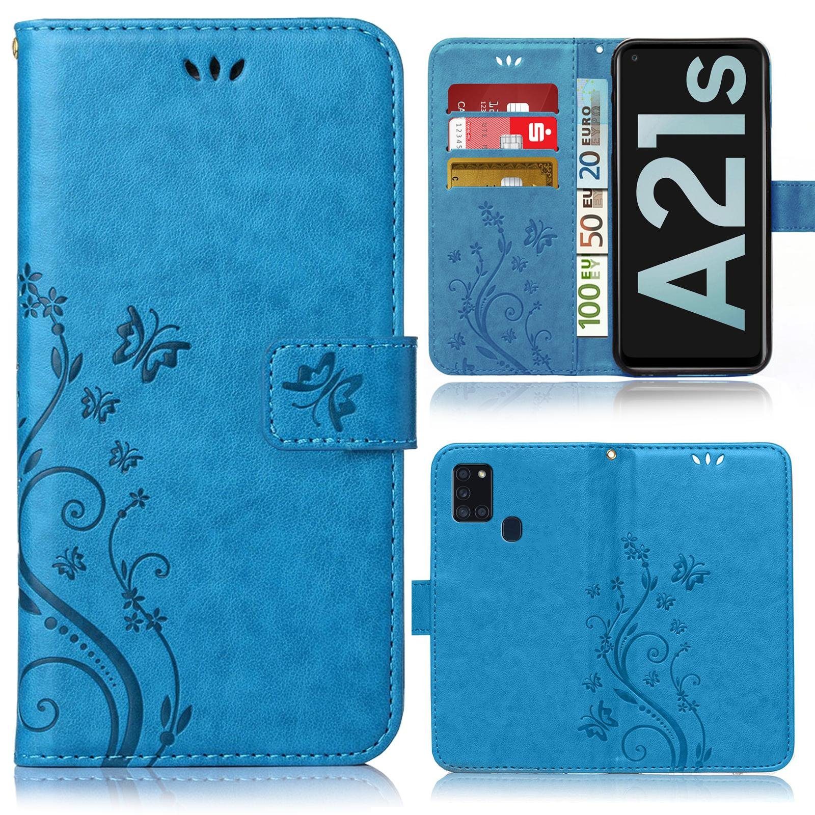 Numerva Handyhülle Bookstyle Flower Handytasche Schutzhülle für Samsung Galaxy A21s, Klapphülle Flip Cover mit Blumenmuster