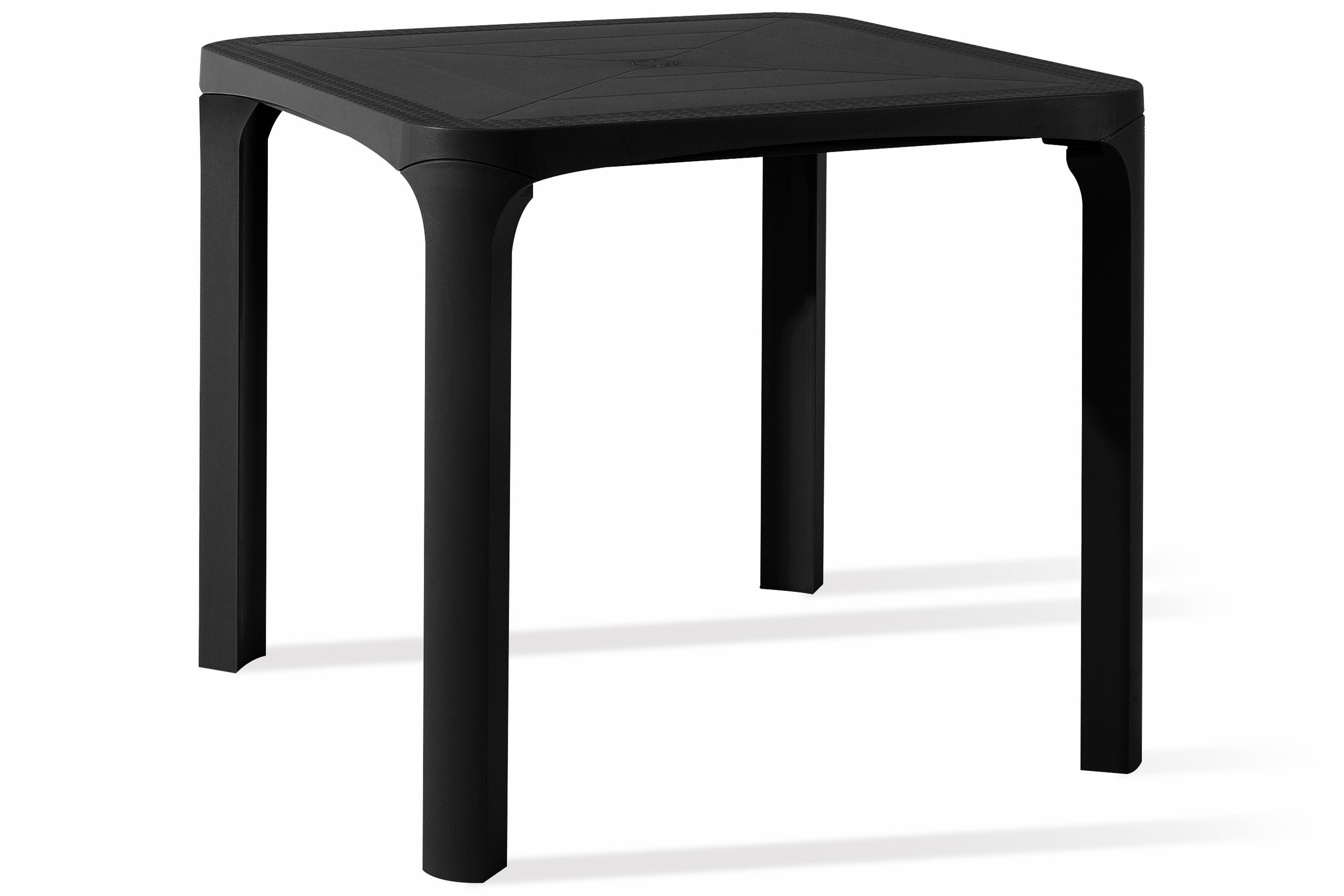 KONSIMO® Gartentisch LEOPSI Tisch aus Polypropylen, höchste Premium-Qualität, pflegeleicht (1-St., quadratischer Gartentisch), matte Oberfläche, mit Schirmloch, wetterbeständig (80x72x80 cm)