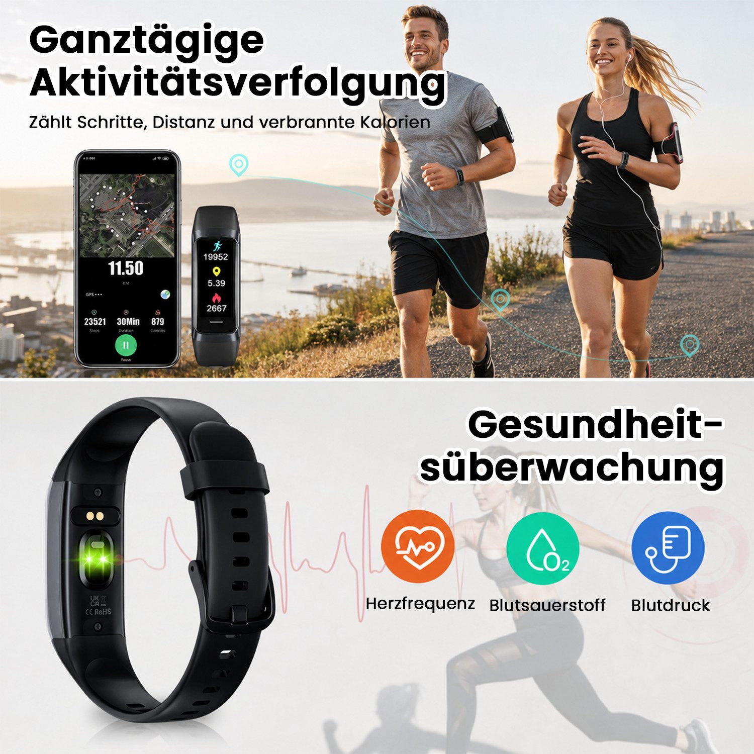 MOPUEA Smartwatch mit Blutdruckmessung mit 70+ Zifferblätter &25 Sportmodi Smartwatch – Bild 3 von 5