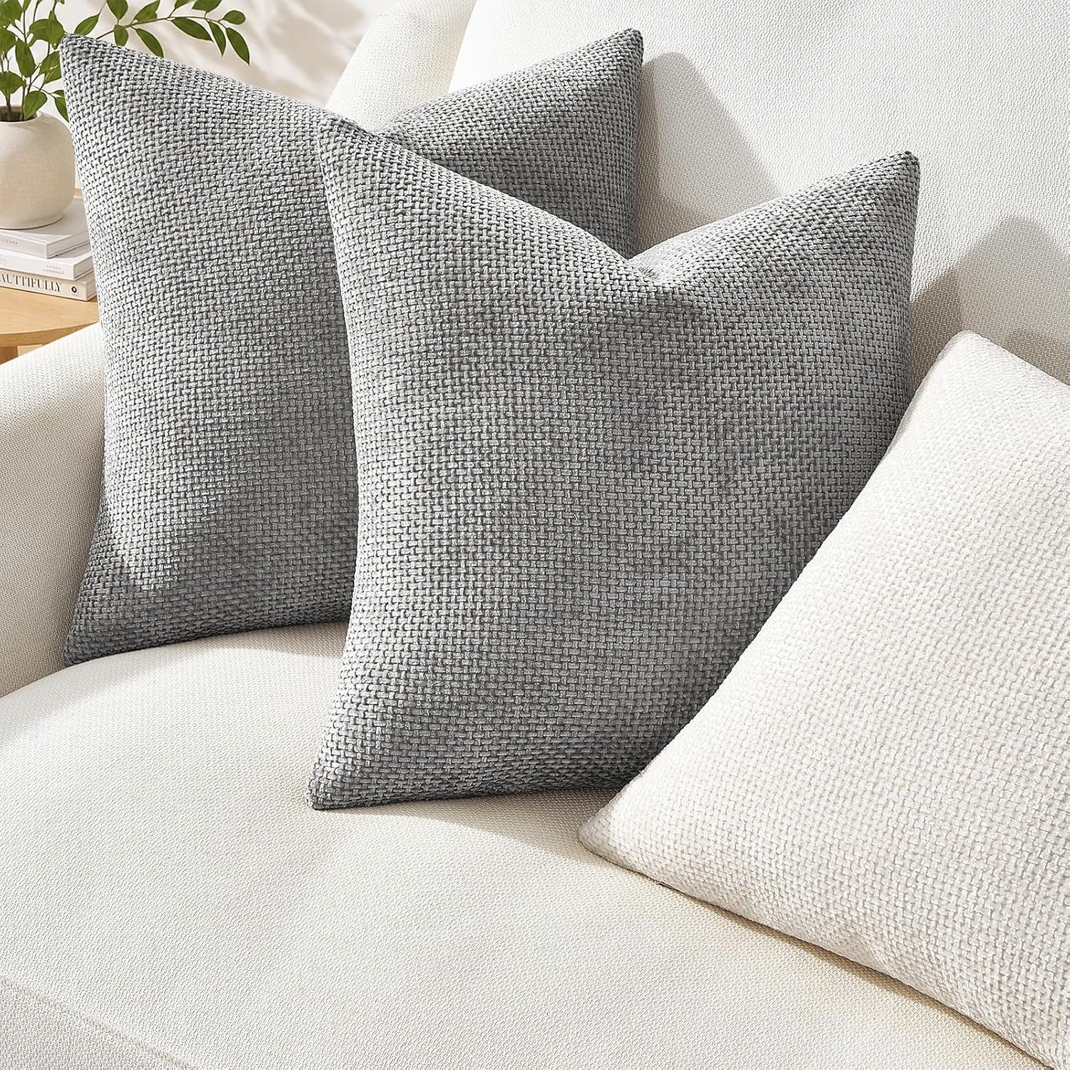 Topfinel Kissenbezug 40x40 samt Flausch Chenille sofa dekokissenbezüge Rattanstreifen Boho, (2 Stück), Kissenbezug 40x40 Grey Wohnzimmer Schlafzimmer pflegeleicht
