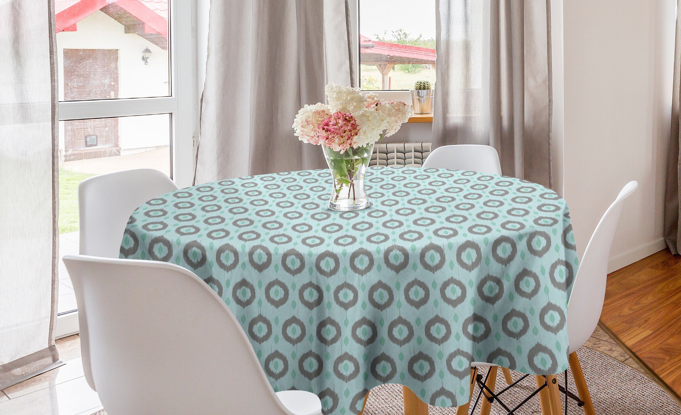 Abakuhaus Tischdecke Kreis Tischdecke Abdeckung für Esszimmer Küche Dekoration, Seafoam Ikat-Art-Muster | Tischdecken