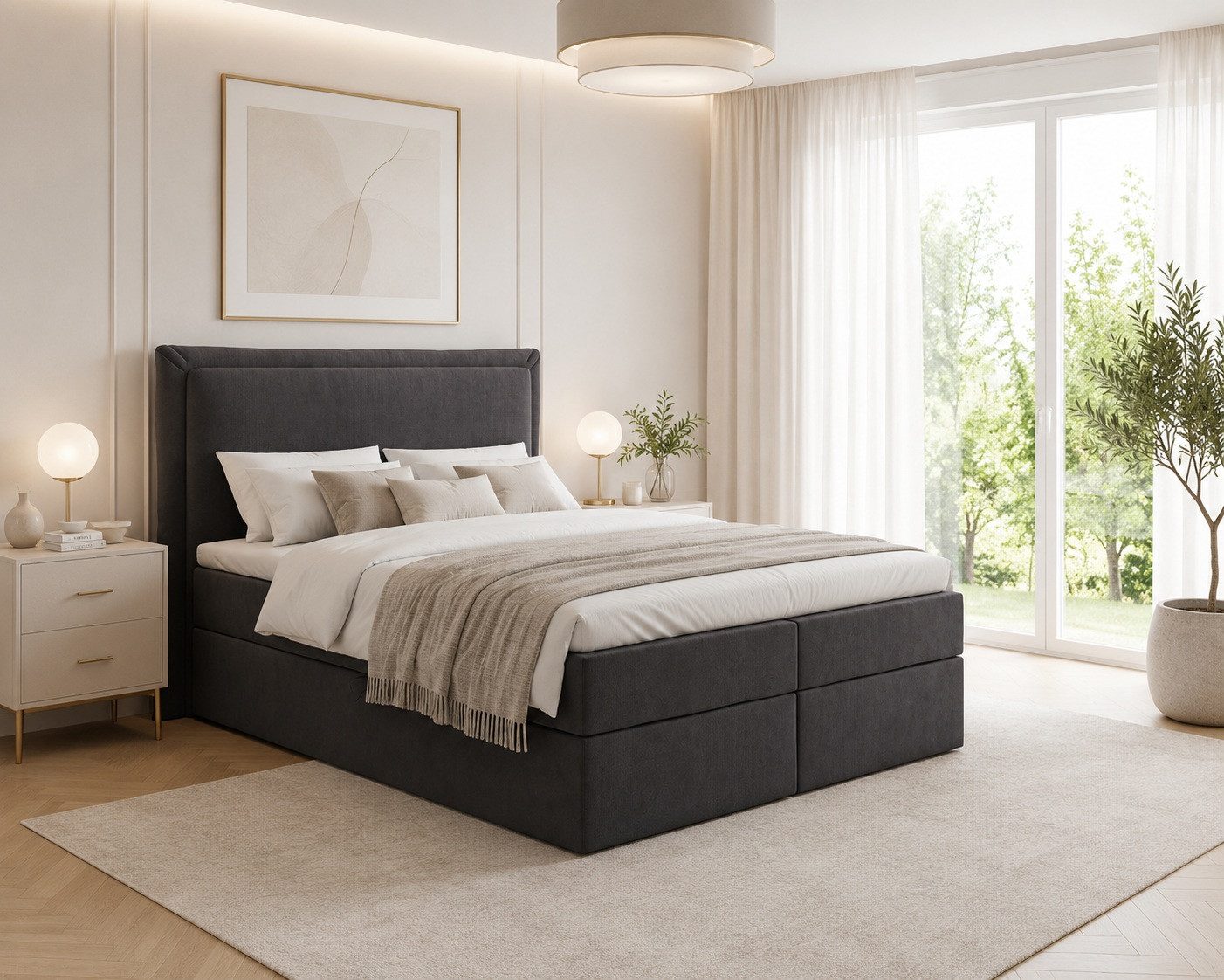Labett Boxspringbett mit Bettkasten Matratze H3/H4 & Topper LEVI 160x200 180x200 200x200, 7-Zonen Taschenfederkernmatratze H3 oder H4