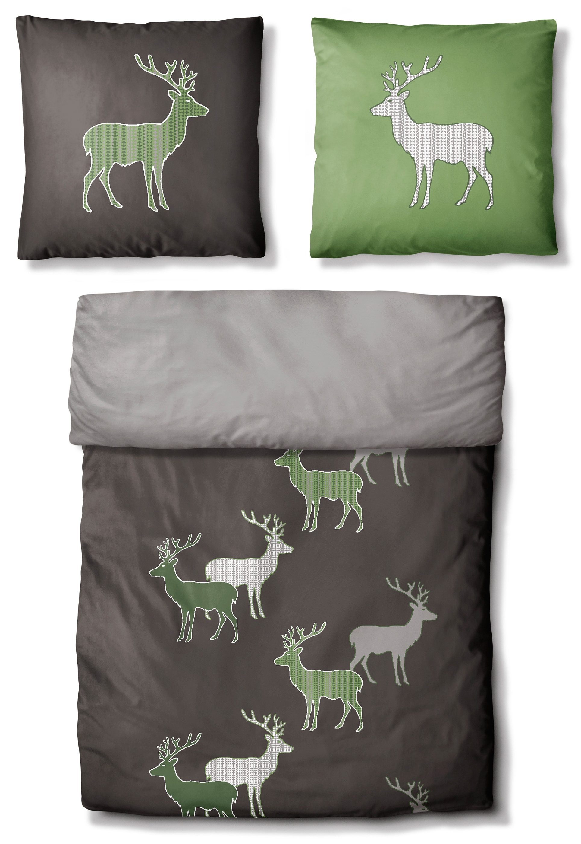 bettwaesche auro hometextile hirsch mit motiv teegruen