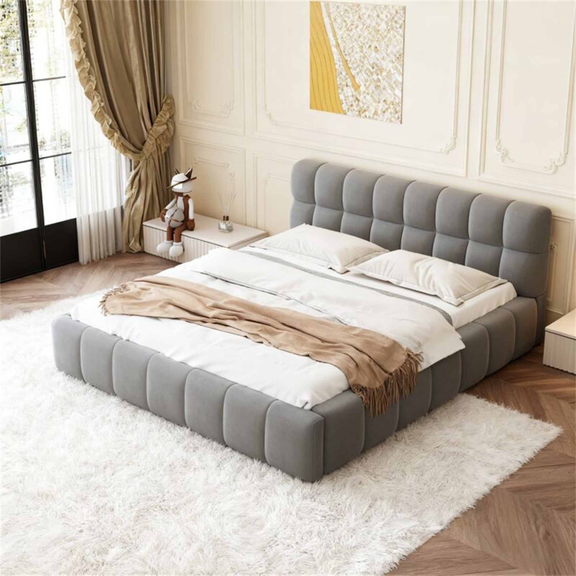 Gdood Polsterbett Stauraumbett Doppelbett LED (1-tlg., mit Komforthöhe, Leises Design Bett), Jugendbett Mit Kopfteil Lattenrost 140x200 cm