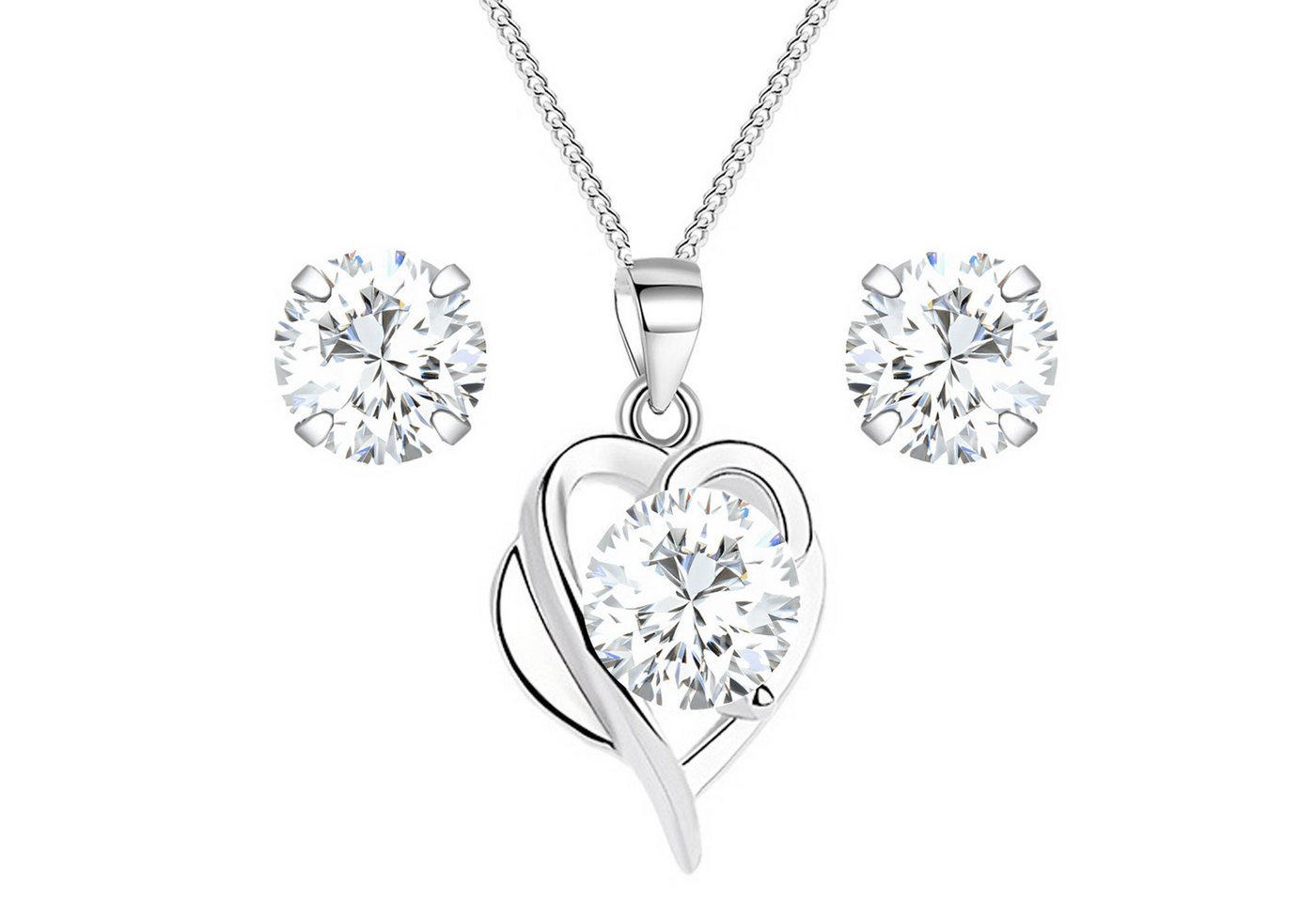 LÖB Ohrring und Ketten Set 925 Silber Ohrringe Halskette Set Herz Tropfen Anhänger Zirkonia Stein (Geschenke für Frauen Damen Beste Freundin Mutter Mama Ehefrau Oma sie zum Geburtstag Schmuck Herbst Oktoberfest), Ohrstecker Kette Schmuckset Herzanhänger H