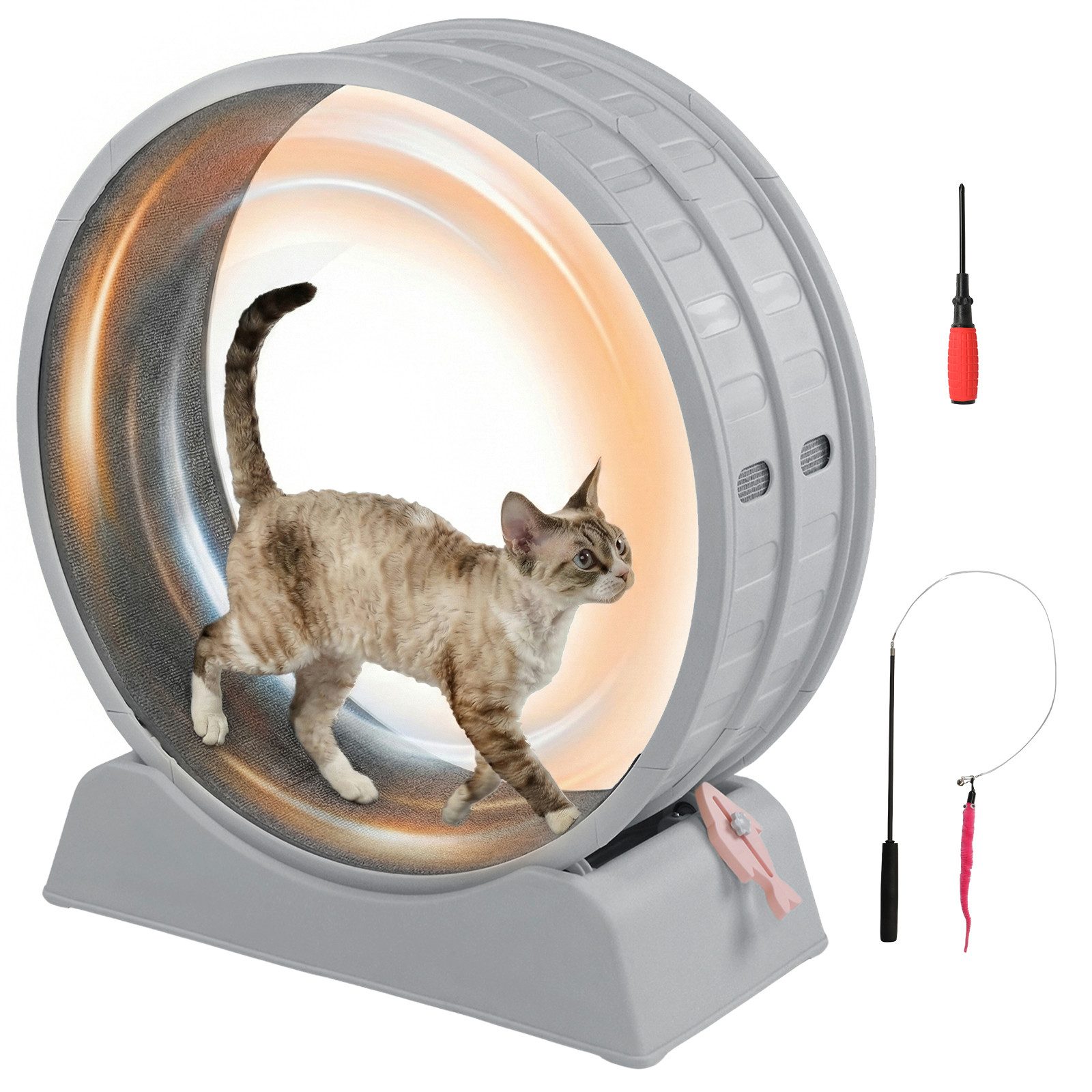 LALAHO Tier-Intelligenzspielzeug Katzenlaufband, leise Laufband für Katzen, PP-Kunststoff, Innendurchmesser 80cm, Sicherheitsschloss-Design, Grau