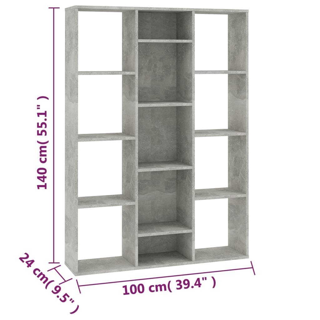 Raumteiler/Bücherregal furnicato Betongrau Raumteiler Holzwerkstoff cm 100x24x140