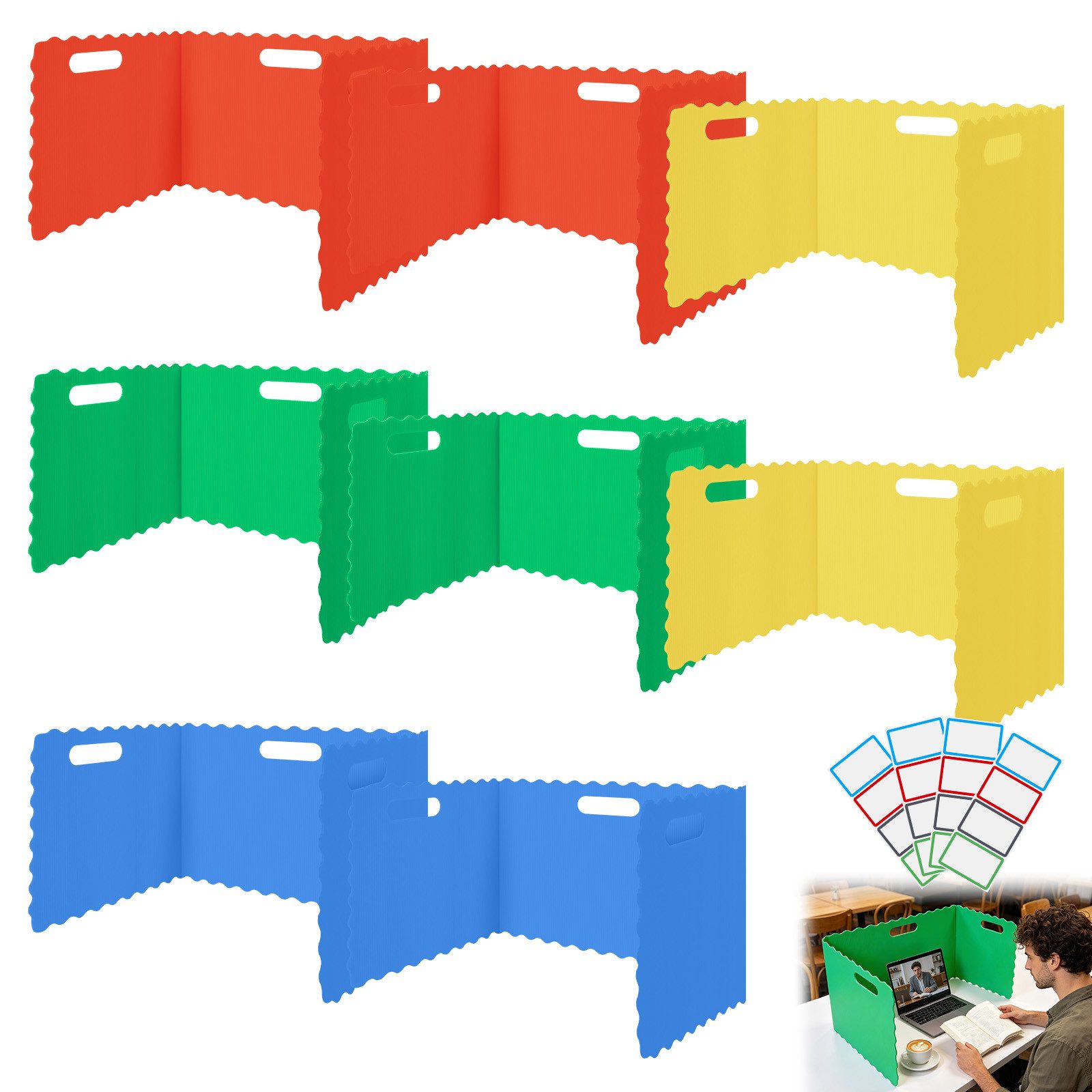 QUBEBU Schreibtischplatte Trennwand Schreibtisch für Schüler, U-Förmiger Schreibtischpanel (Faltbare Schüler Sichtschutz Teiler, Tragbarer Privatsphäre Trennwand, 8 St., Schreibtisch-Trennwände für Schüler,Wasserdichte Kunststoff-Trennwände), Schreibtischteiler für Klassenzimmer, BüRo, Bibliothek, Mehrfarbig