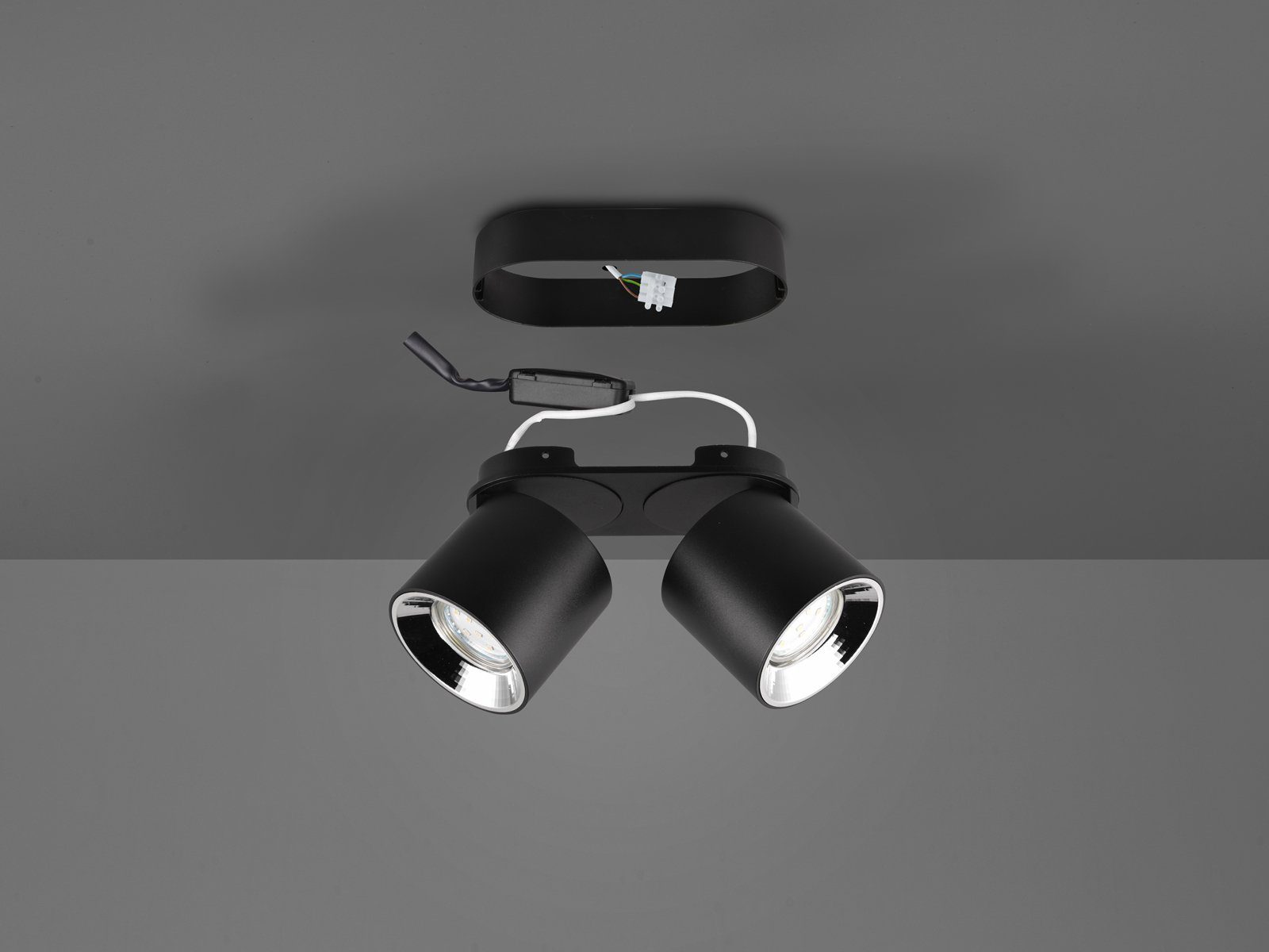 TRIO Leuchten LED Deckenstrahler, Dimmfunktion, LED wechselbar, Warmweiß, Wandstrahler innen, dimmbar über Schalter, Aufbauspots Schwarz 18cm