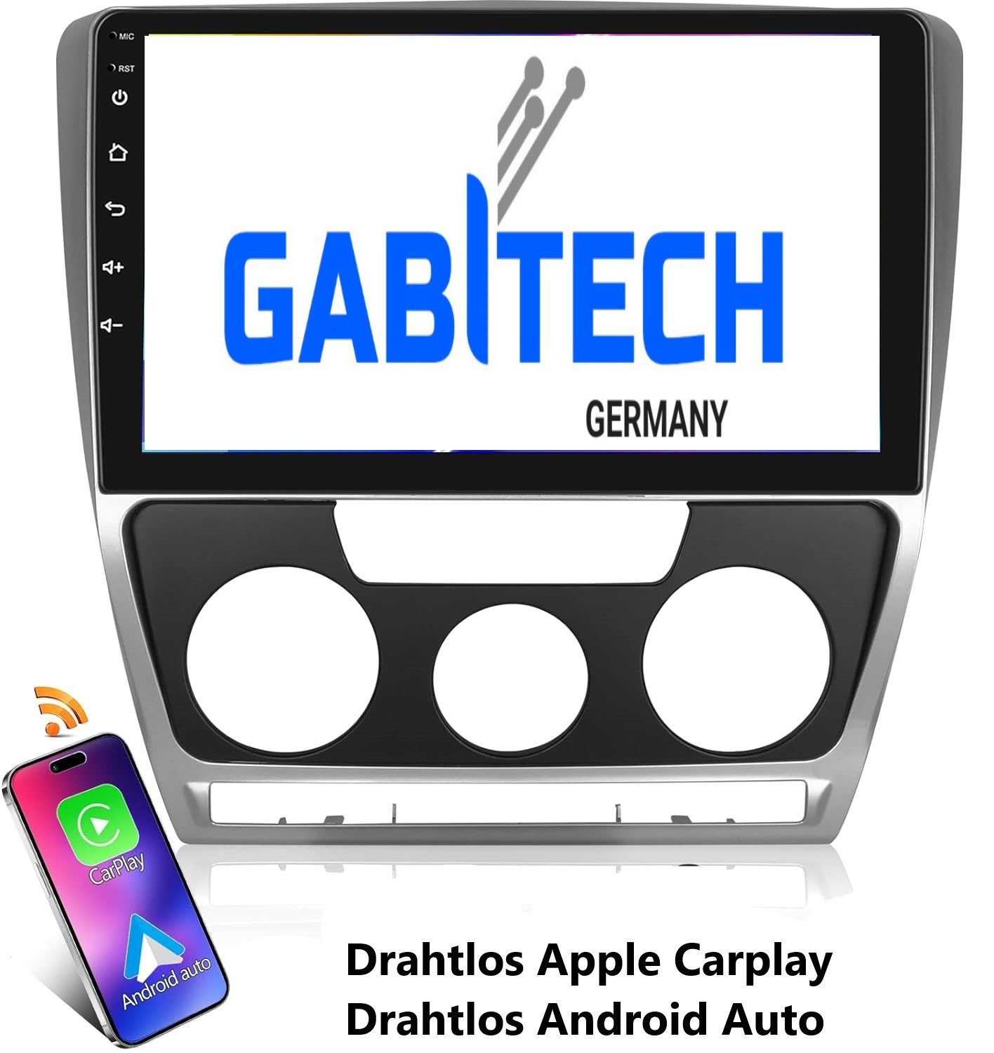 GABITECH 10" Android Carplay Autoradio GPS Navi für Skoda Octavia 2007-2014 Autoradio (FM, AM, RDS, Drahtloses Apple Carplay und Android Auto)