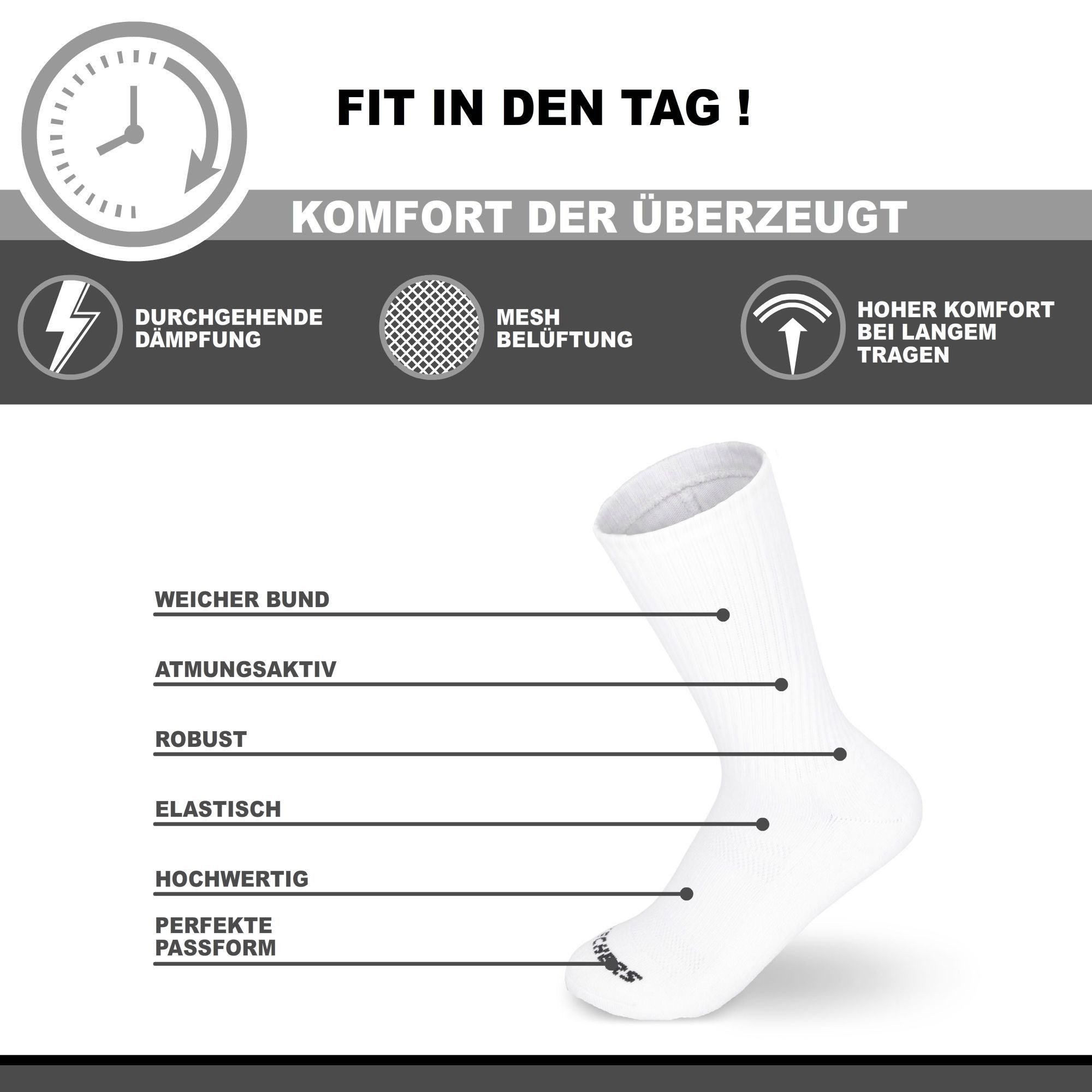 Skechers Wandersocken Herren & Damen - Atmungsaktiv und komfortabel - Robust und Langlebig (6er Pack und 12er Pack) Robustes Material und bequemer Tragekomfort - Fußgewölbe-Unterstützung