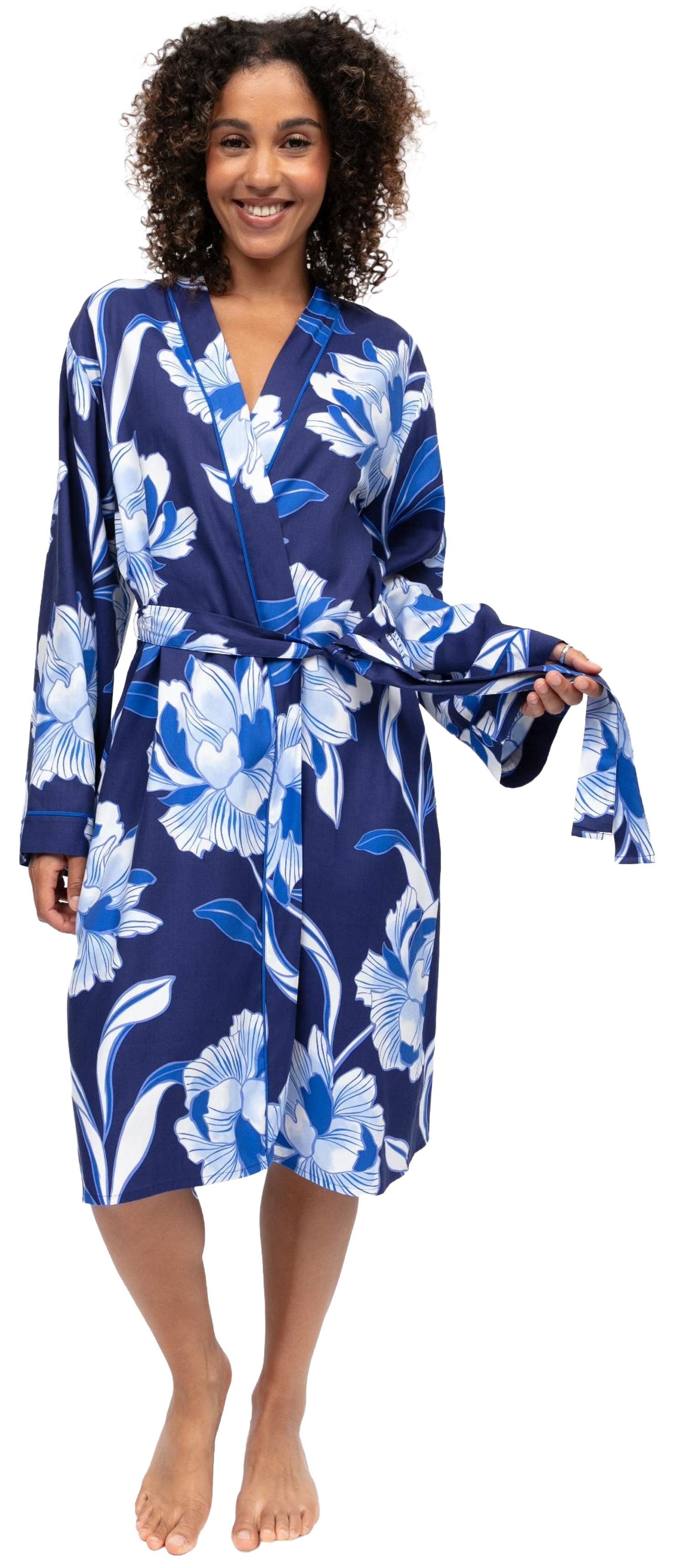 Cyberjammies Kimono Damen Morgenmantel Flower, Midi, Baumwollmischung, Kimonokragen, Gürtel, Modisches Design