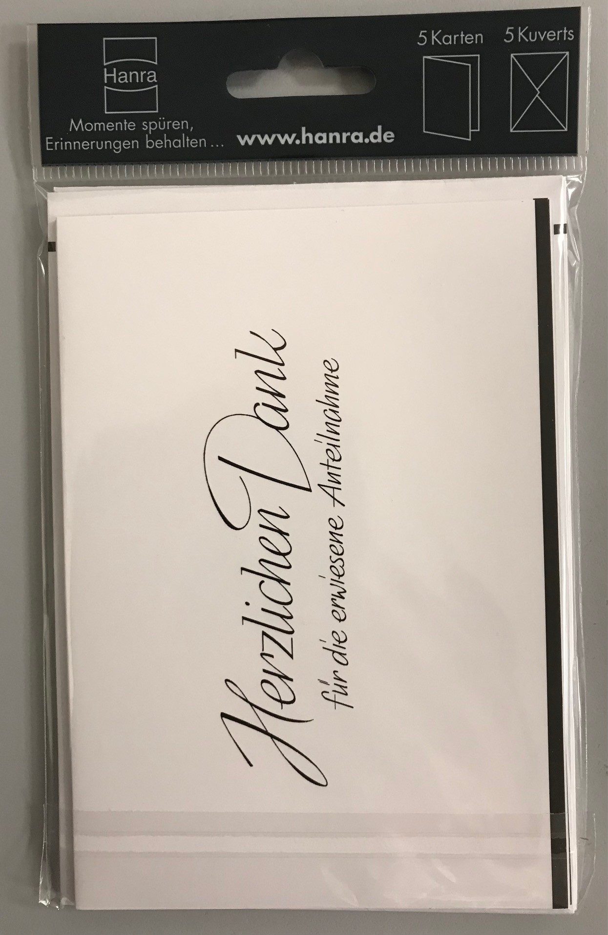 Hanra Grußkarten Trauer – Danksagungen - 5 Stück im Topper - 5 Danksagungskarten mit B