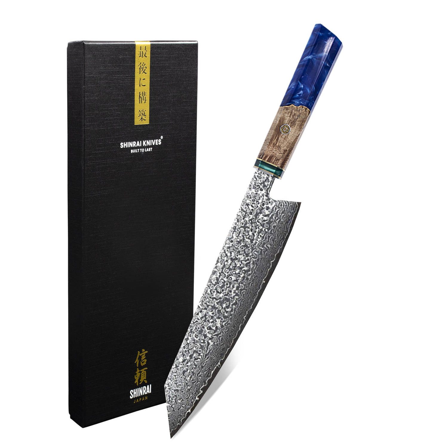 Shinrai Japan Damastmesser Kochmesser 23 cm - Damastmesser - Japanisches Messer Sapphire, Handgefertigt bis ins Detail