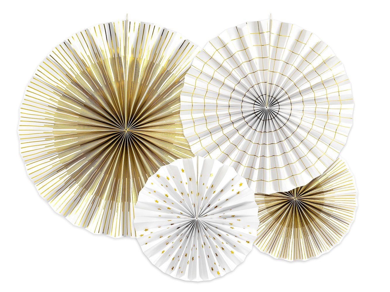 partydeco Papierrosette, Deko Papier Rosetten mit Muster 23-40cm weiß gold 4er Set