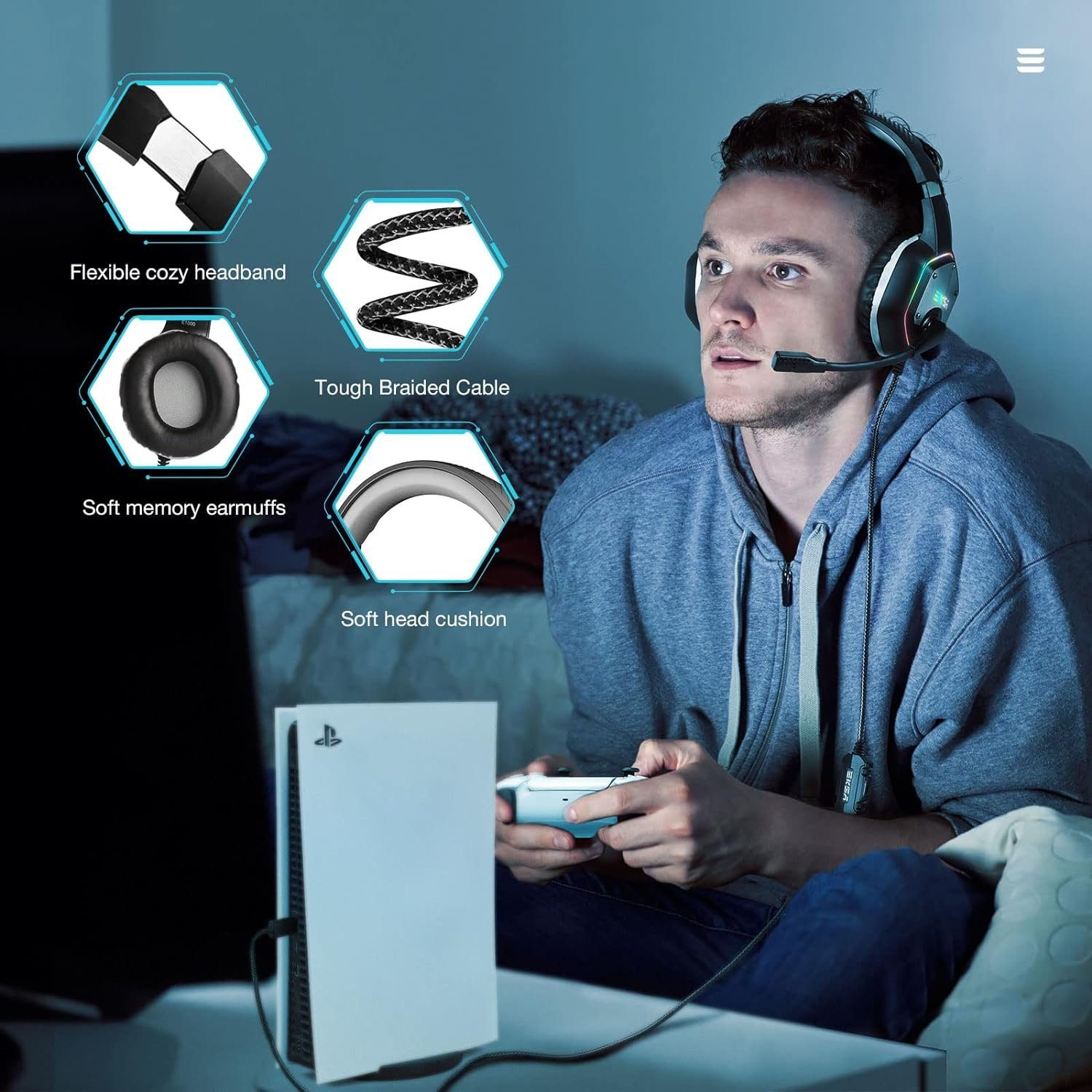 EKSA E1000 integriertem mit Mikrofon) Lautstärkeregelung, mit USB USB-Audio-Soundchip (Professionelles Stummschaltung, Gaming-Headset Gaming-Headset Gaming-Headset mit 7.1-Surround-Sound