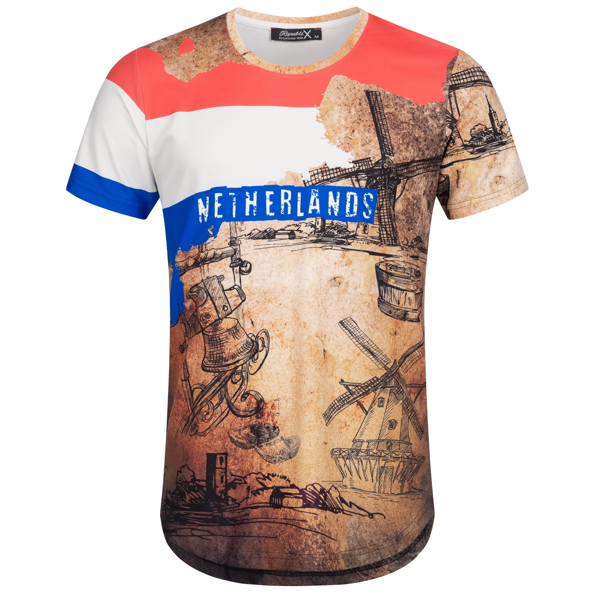 REPUBLIX T-Shirt FAN Herren Länder EM WM Oversize Crew Neck Shirt mit Rundhalsausschnitt Holland