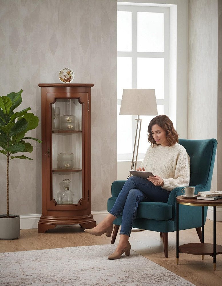 JVmoebel Eckvitrine Klassische Eck Vitrine Luxus Braun Vitrinen Sofort