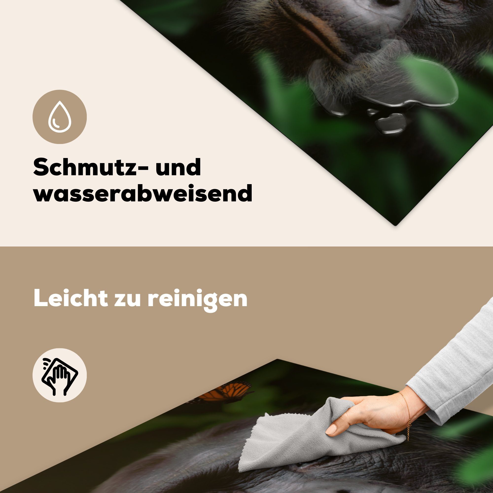 cm, Arbeitsplatte - tlg), für Vinyl, Herdblende-/Abdeckplatte 78x78 MuchoWow küche - Ceranfeldabdeckung, Tiere Affe (1 Dschungel,