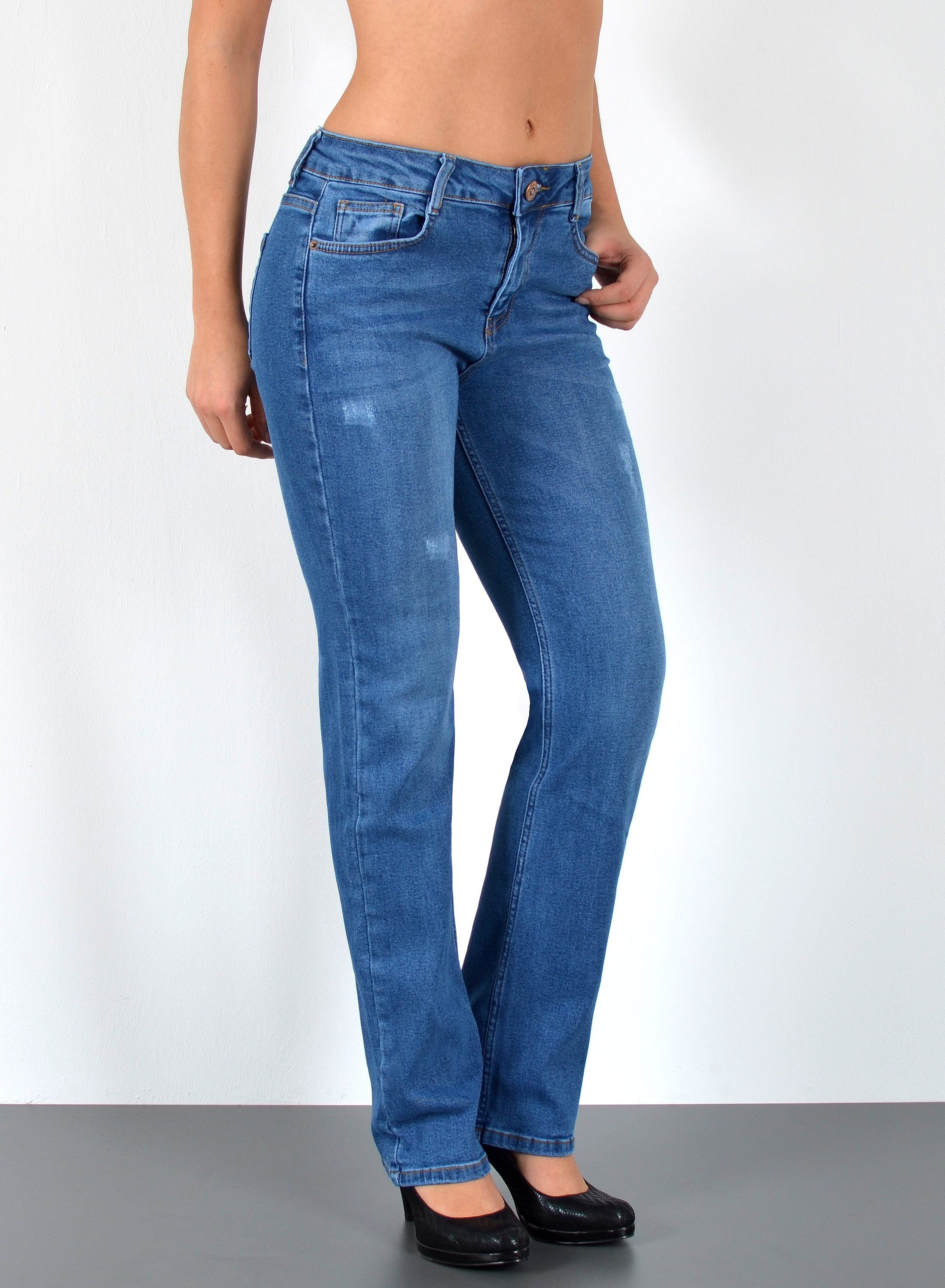 ESRA Straight-Jeans Stretch-Jeans Damen High Waist Jeans Straight Leg Hose günstig online kaufen