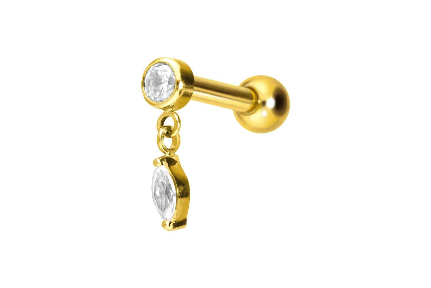 Piercing-Set Titan Ohrpiercing mit Innengewinde KRISTALL + KRISTALLTROPFEN