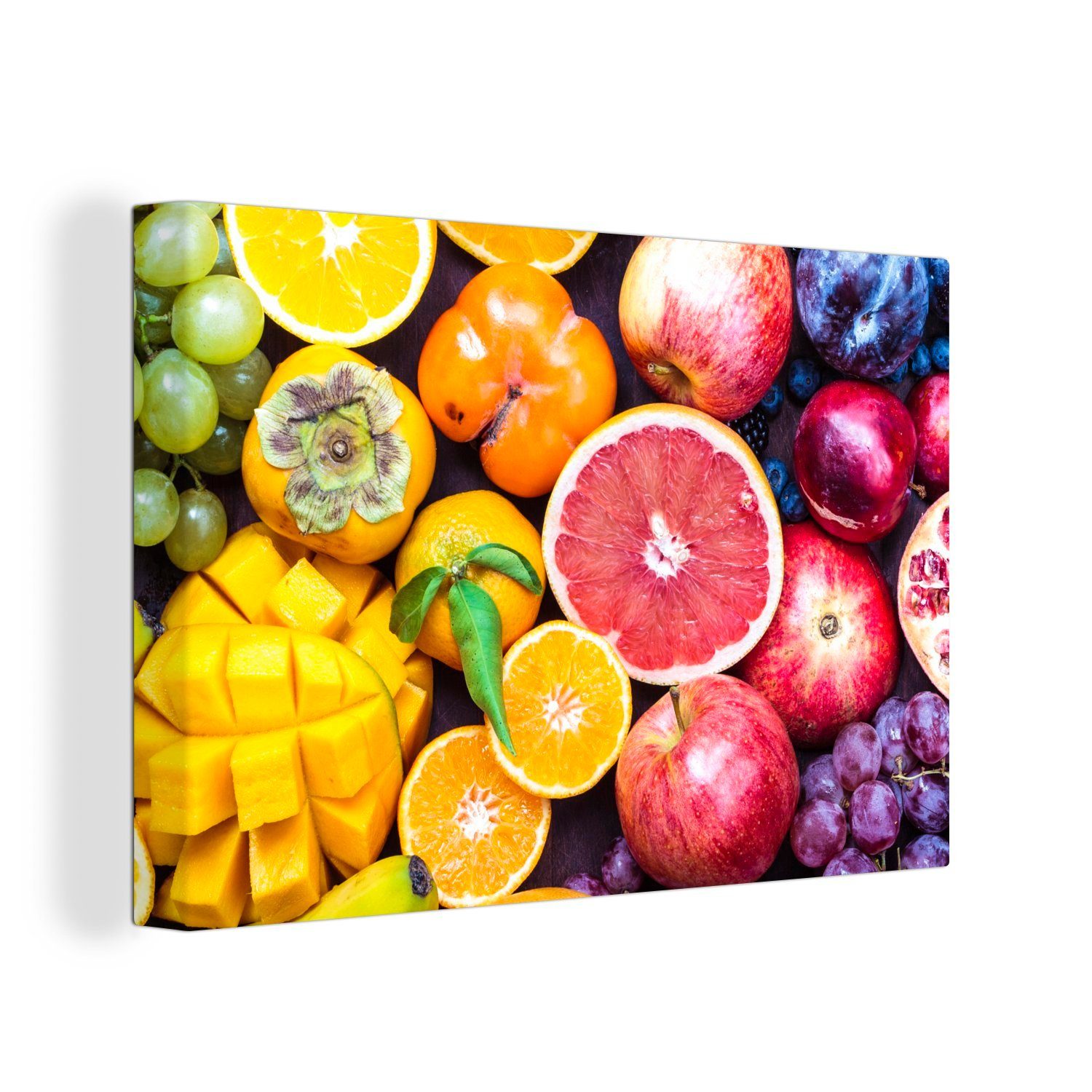 OneMillionCanvasses® Leinwandbild Obst - Regenbogen - Farben, (1 St), Wandbild Leinwandbilder, Aufhängefertig, Wanddeko, 30x20 cm
