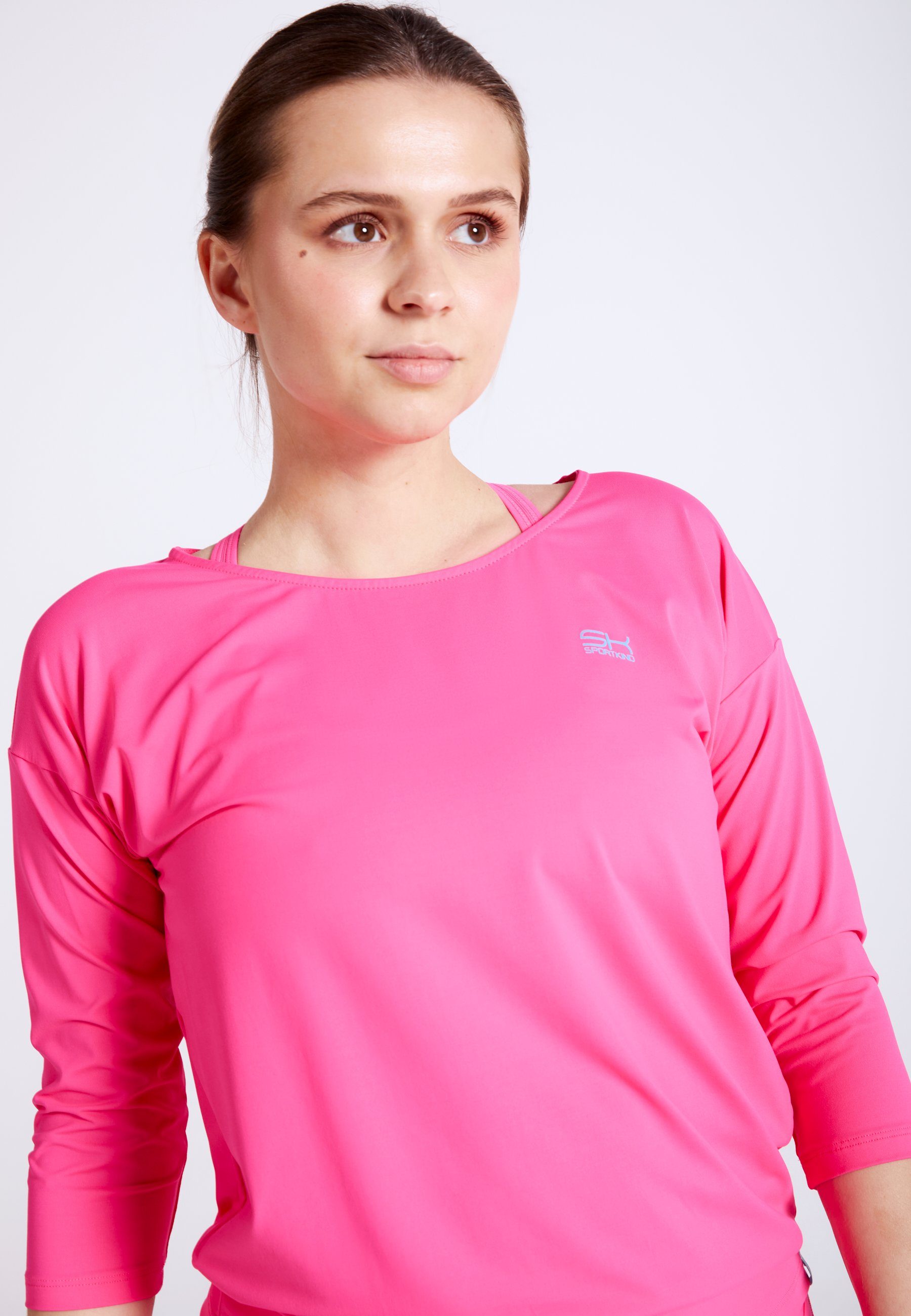 SPORTKIND Funktionsshirt Shirt Loose Fit Tennis pink Damen & hibiscus Mädchen 3/4
