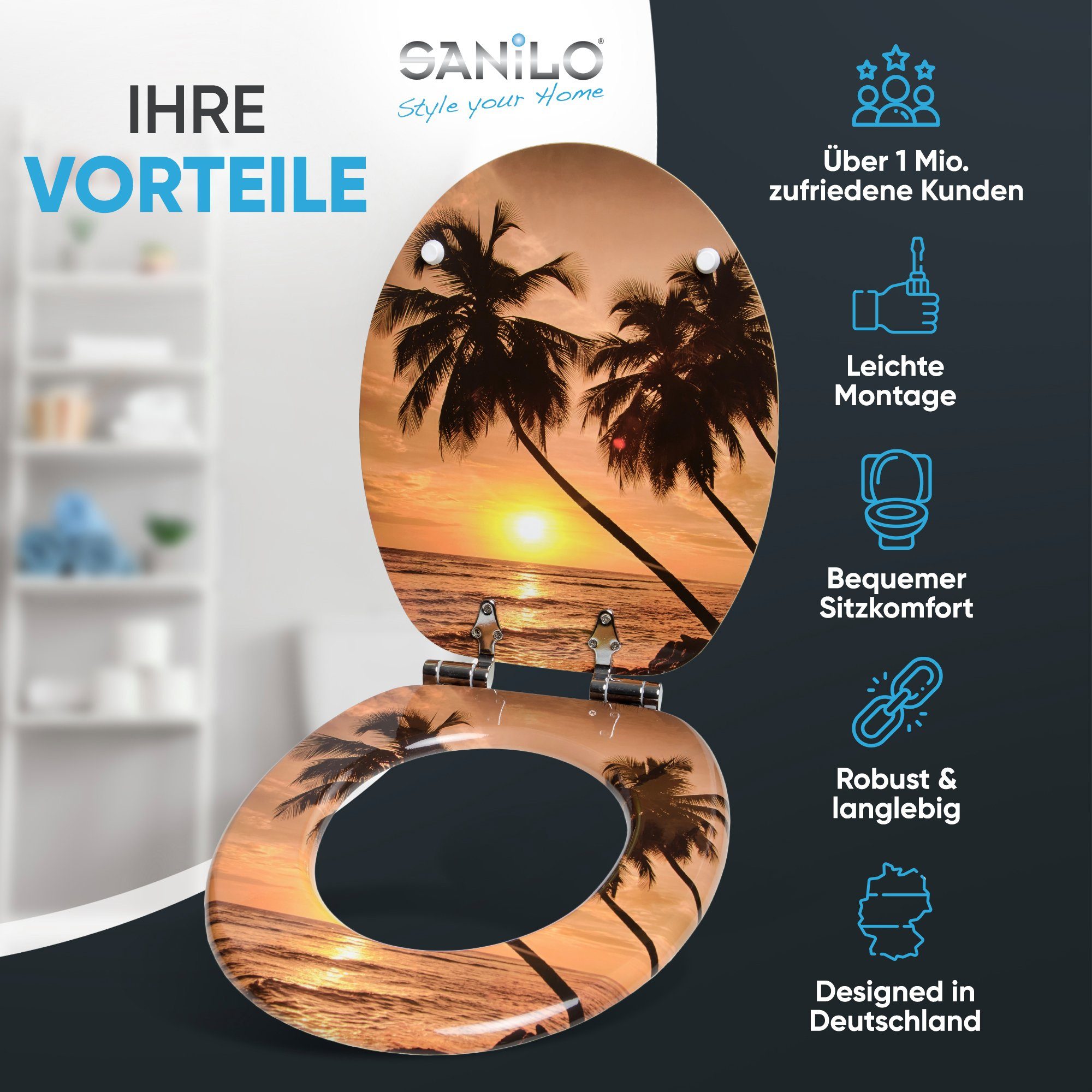 Sanilo WC-Sitz Summer mit Absenkautomatik, Toilettendeckel direkt vom Hersteller, hochwertig & modern mit Motiv, universell, leichte Montage