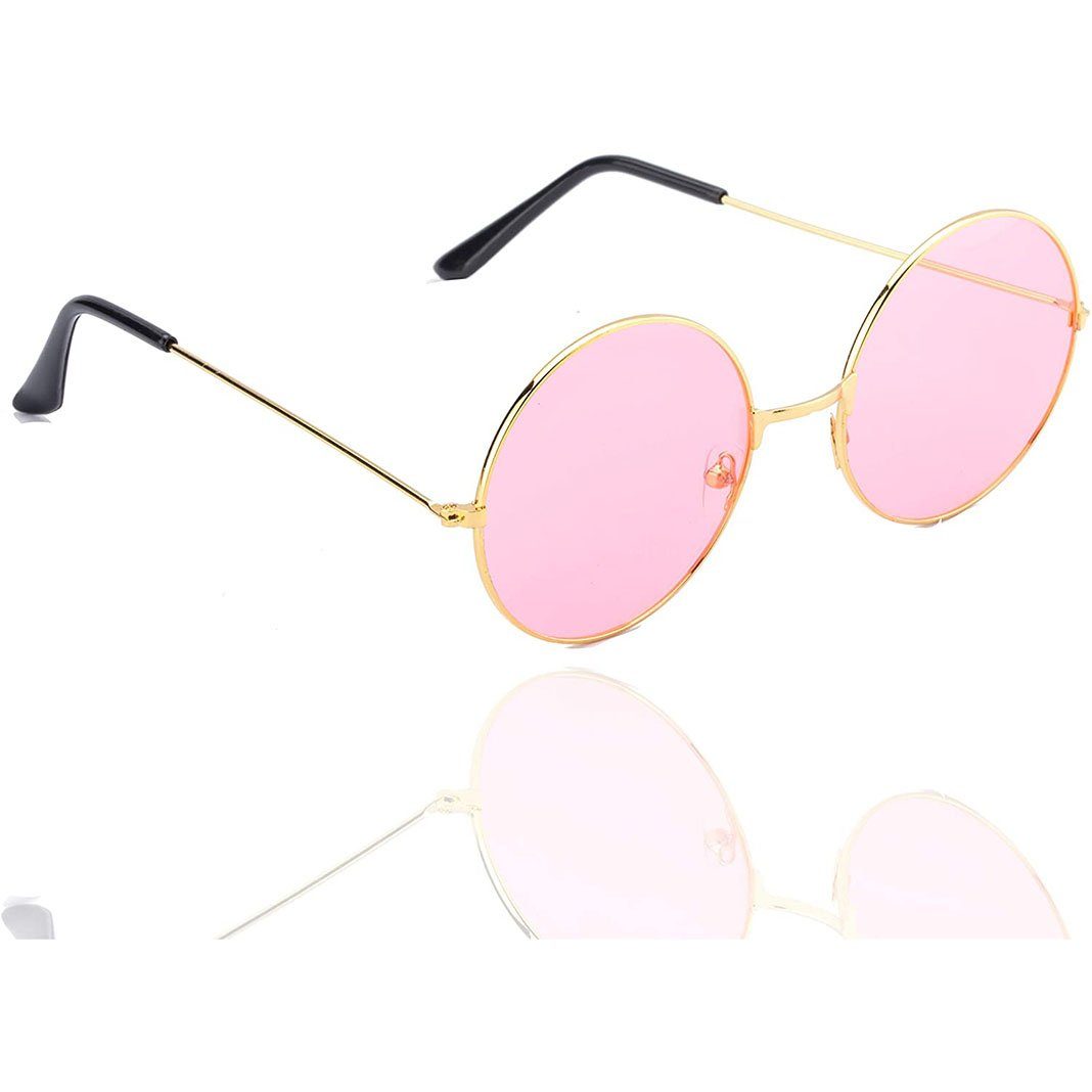 BEARSU Retrosonnenbrille »Hippie Brille Sonnenbrille rund rosa Accessoires«  (1-St) für Fasching & Karneval - 70er 80er Jahre Zubehör wie John Lennon