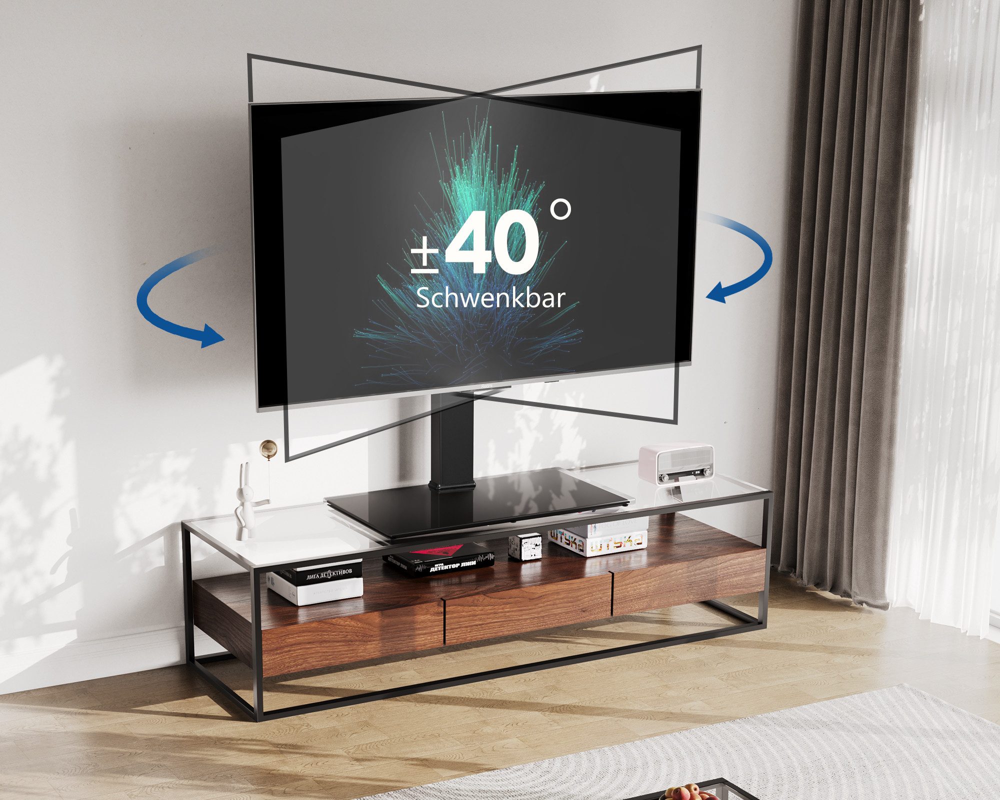 FITUEYES TV-Ständer TV-Tischständer, ±40° schwenkbar, 50-85 Zoll, (bis 85,00 Zoll, höhenverstellbar, bis 50 kg belastbar)