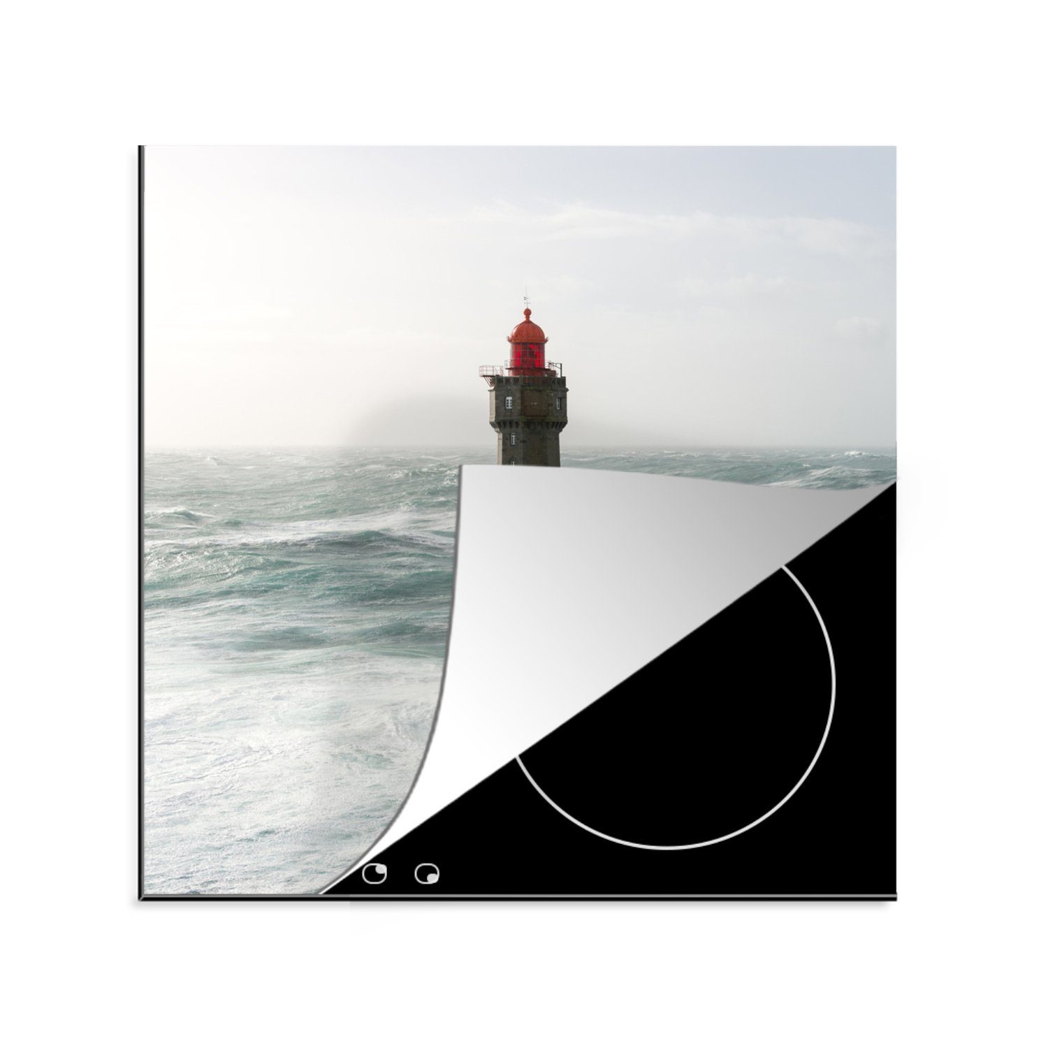 cm, - MuchoWow küche Meer für tlg), Frankreich, Herdblende-/Abdeckplatte (1 Leuchtturm Ceranfeldabdeckung, 78x78 - Vinyl, Arbeitsplatte