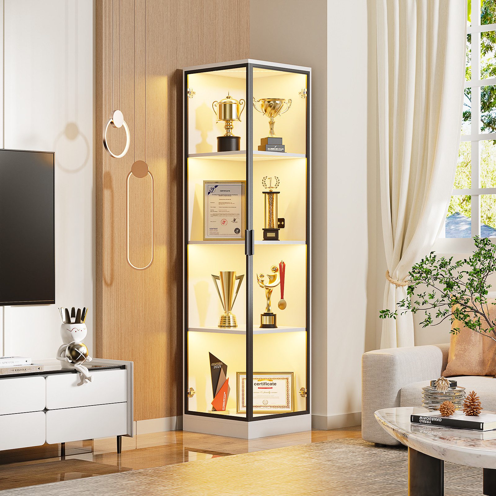 BROTTAR Eckvitrine Glasvitrine mit LED Beleuchtung und menschlicher Sensor günstig online kaufen