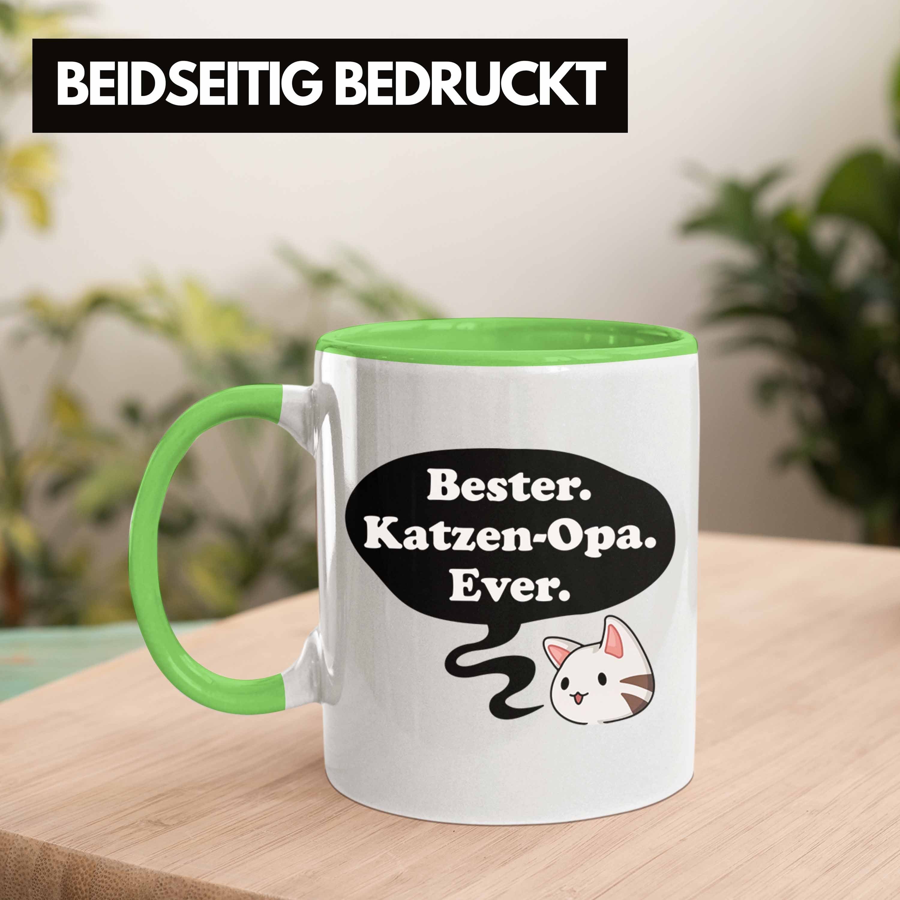 Kaffeetasse Katzen Geburtstag für - Katzenbesitzer Grün mit Opa Großvater Lustige Opa Trendation Vatertag Tasse Spruch Trendation Geschenke Tasse