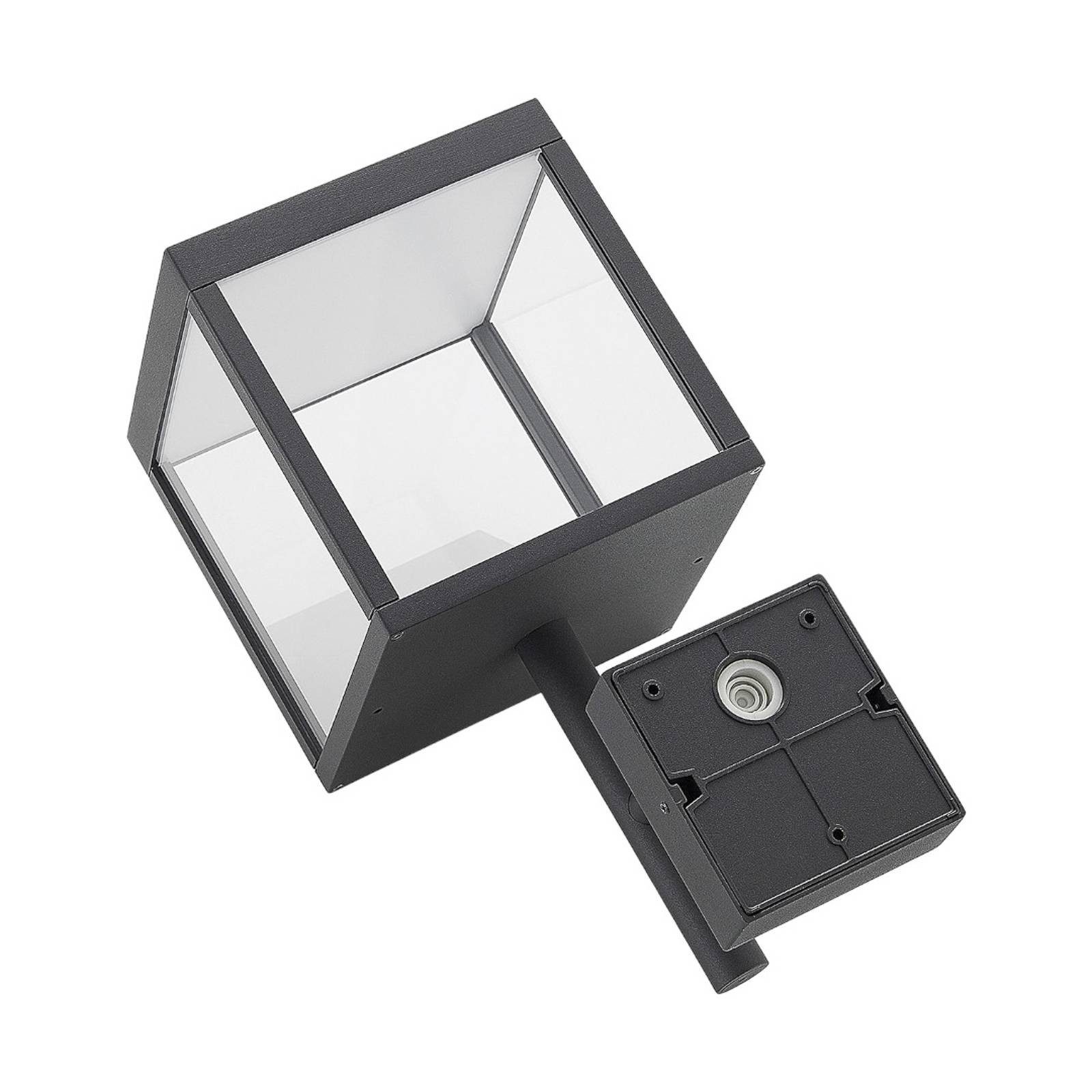 Lucande LED Außen-Wandleuchte Cube, LED-Leuchtmittel fest verbaut, warmweiß, Modern, Aluminium, Glas, graphitgrau, klar, 1 flammig, inkl.